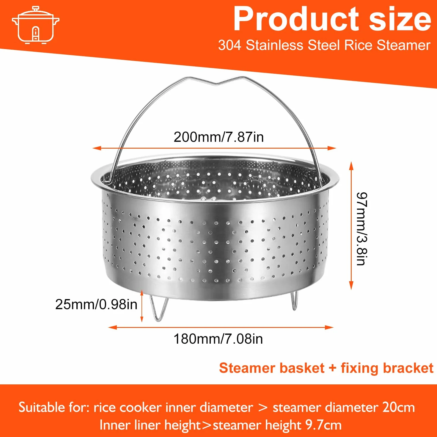 Vaporera Inserto de Vapor Acero INOX 304 Cesta para Ollas Verduras Pescado
