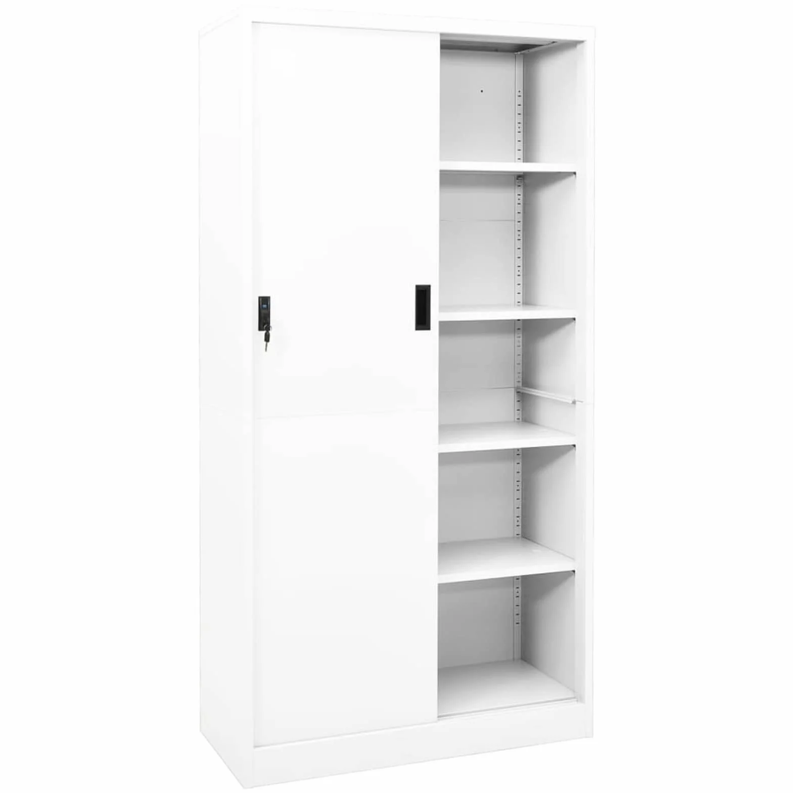 MOONAIRY Armario de Oficina Puerta corredera, Armario Metalico, Mueble Archivador, Armarios para Trasteros, Archivador Metalico, Acero Blanco 90x40x180 cm