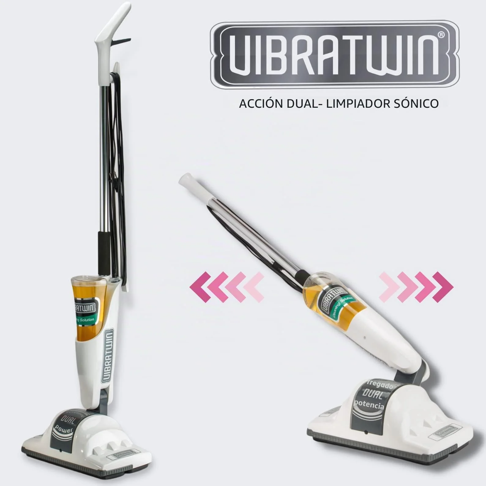 VIBRATWIN Dual Action Limpiadora de Suelos Eléctrica de Doble acción Friega, Frota, Limpia y Rejuvenece todas las Superficies de Madera, Piedra, Moqueta, Mármol (VIBRATWIN)