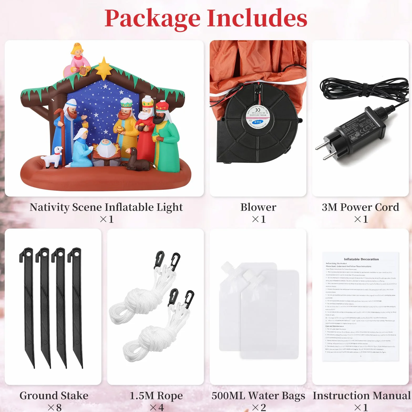 Lewondr Decoraciones Navideñas Inflables Belén para Exteriores, 7FT Inflable Navideño con 12 Luces LED, Iluminado De Belén Impermeable para Decoración Navideña De Jardín