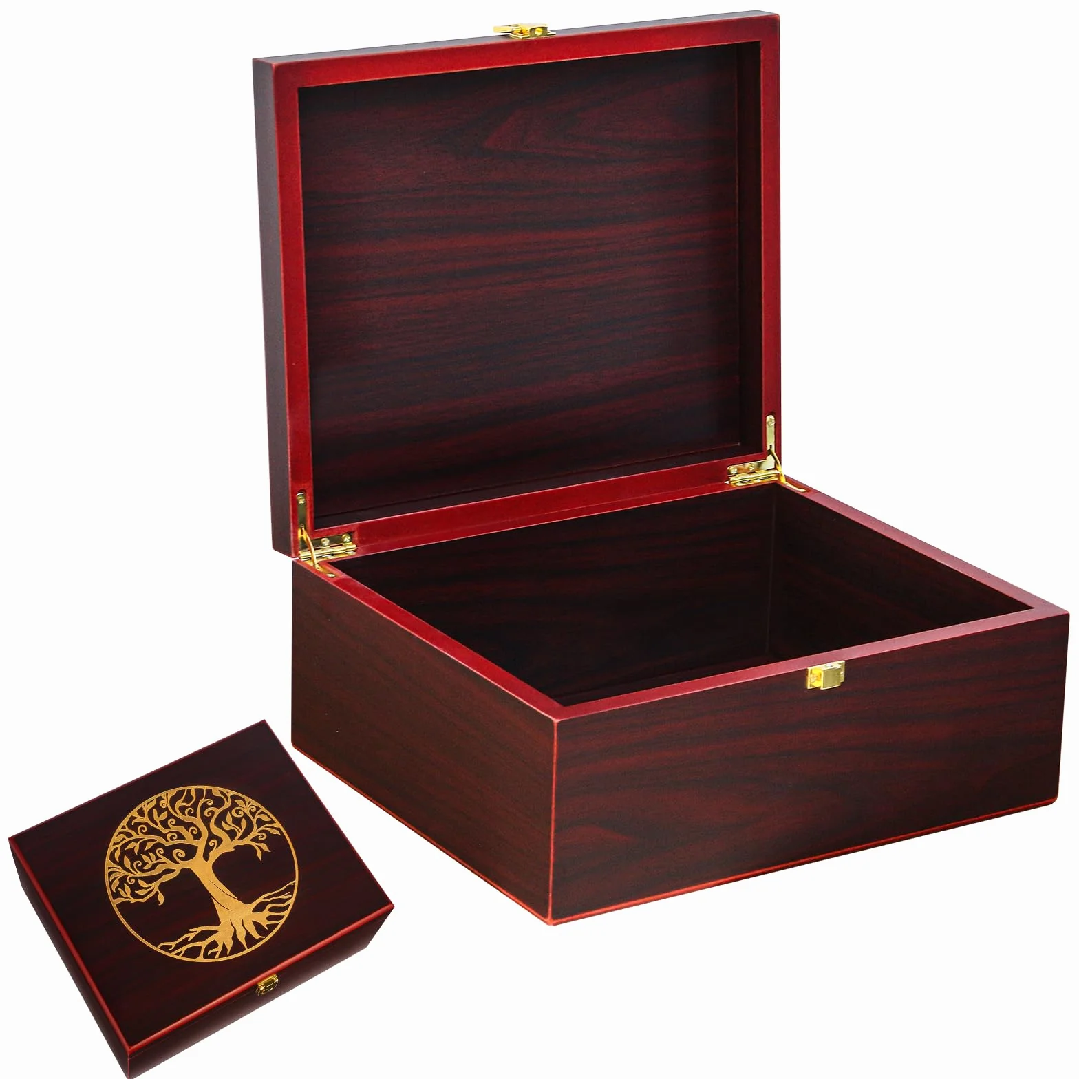 Caja de recuerdos de madera, cajas decorativas de madera con tapas/cajas de recuerdo con tapas, cajas de almacenamiento decorativas de madera con tapas, caja conmemorativa (árbol de la vida, grande)