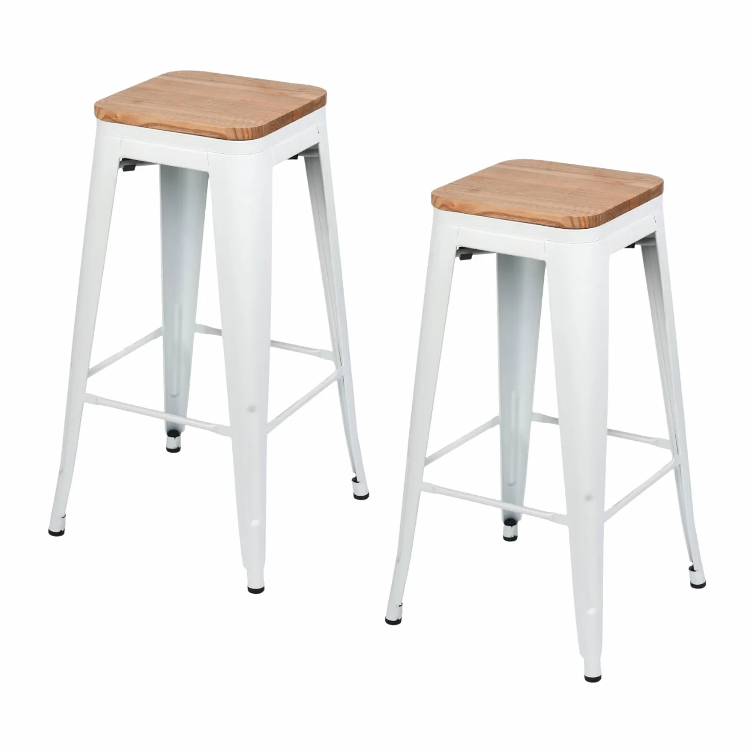 THINIA HOME Pack 2 Taburetes Medios Industriales Apilables de Acero y Madera 43x43x76cm