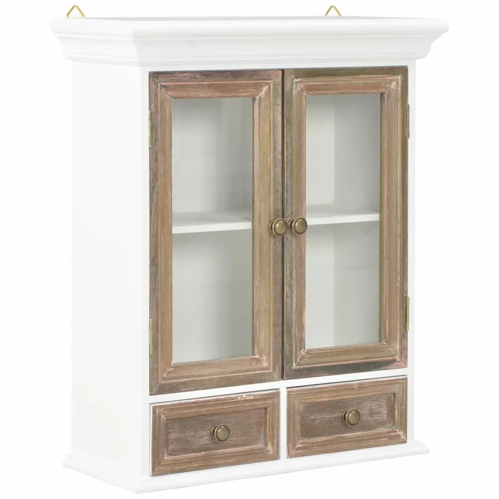 vidaXL Armario de Pared Mueble Alacena de Hogar Mobiliario de Casa Salón Sala de Estar Vidrio Blanco y Marrón Madera Maciza de Roble