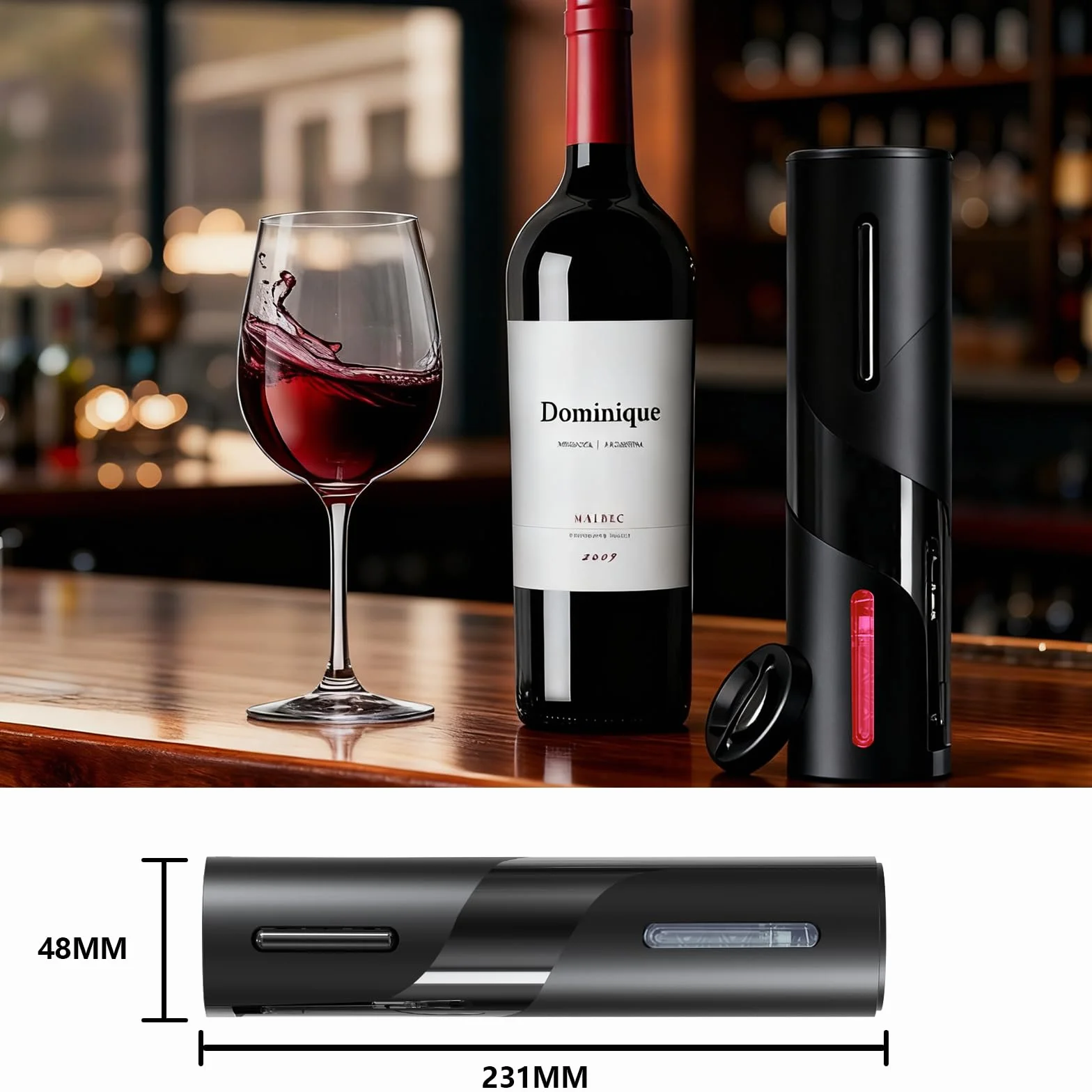 Sacacorchos Eléctrico Recargable con Cortacapsulas, Abridor de Botellas Negro