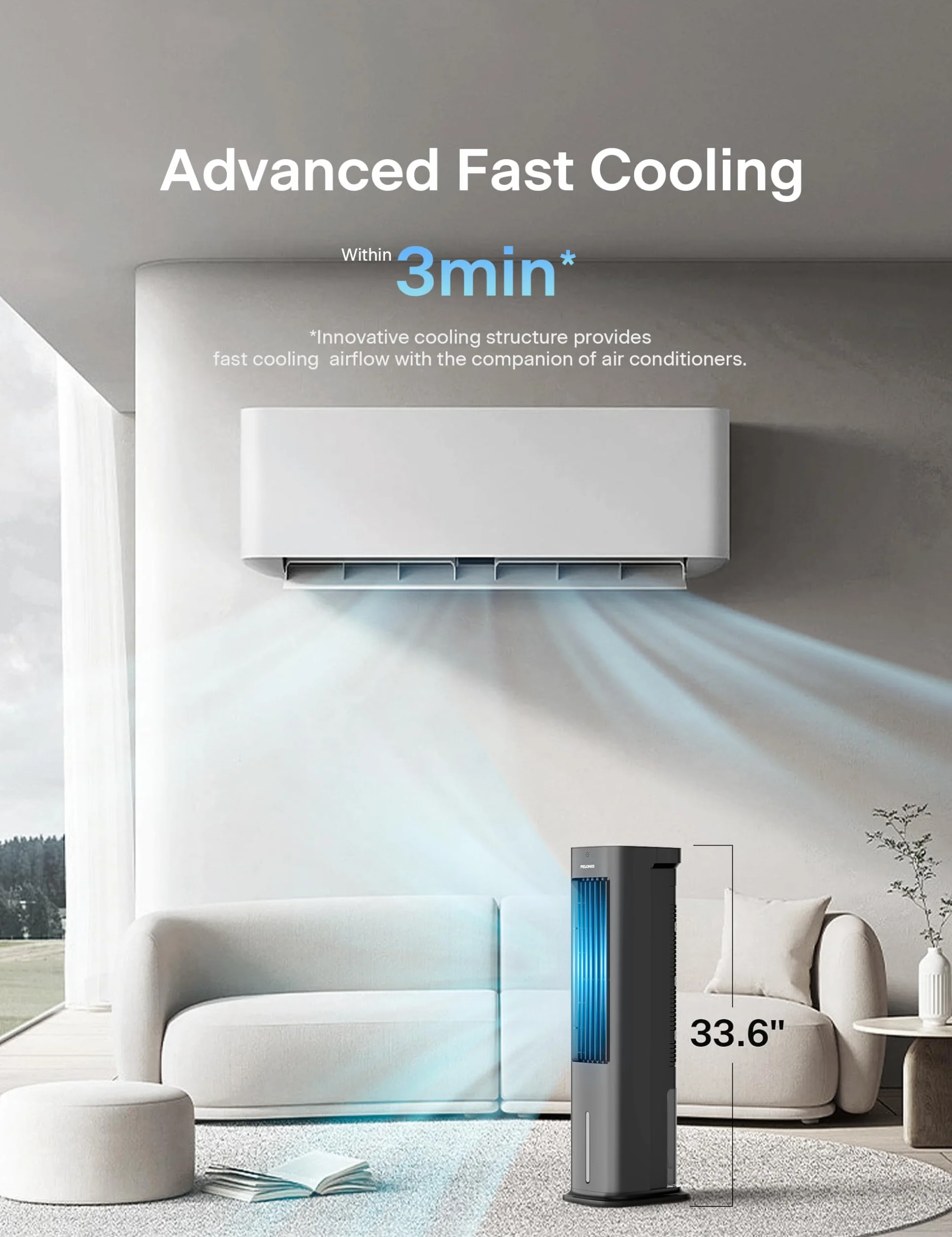 Pelonis Enfriador evaporativo 5 L portátil 3 en 1 ventilador humidificador oscilación automática temporizador 7H