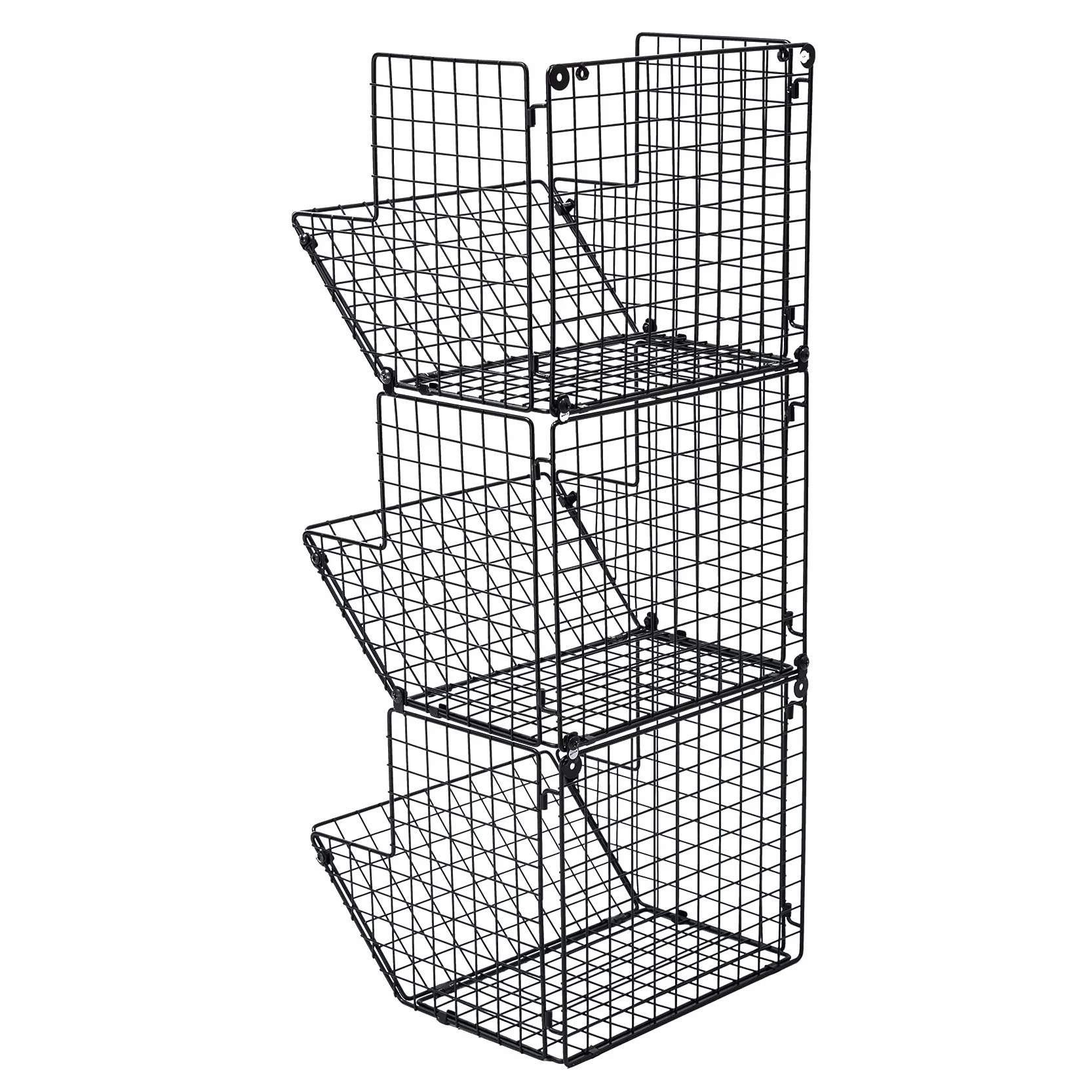 ACAGALA Estantería de pared de alambre de hierro de 3 niveles, cesta de almacenamiento montada en la puerta con ganchos y cinta adhesiva que no deja residuos, estante de cocina para frutas, toallas y