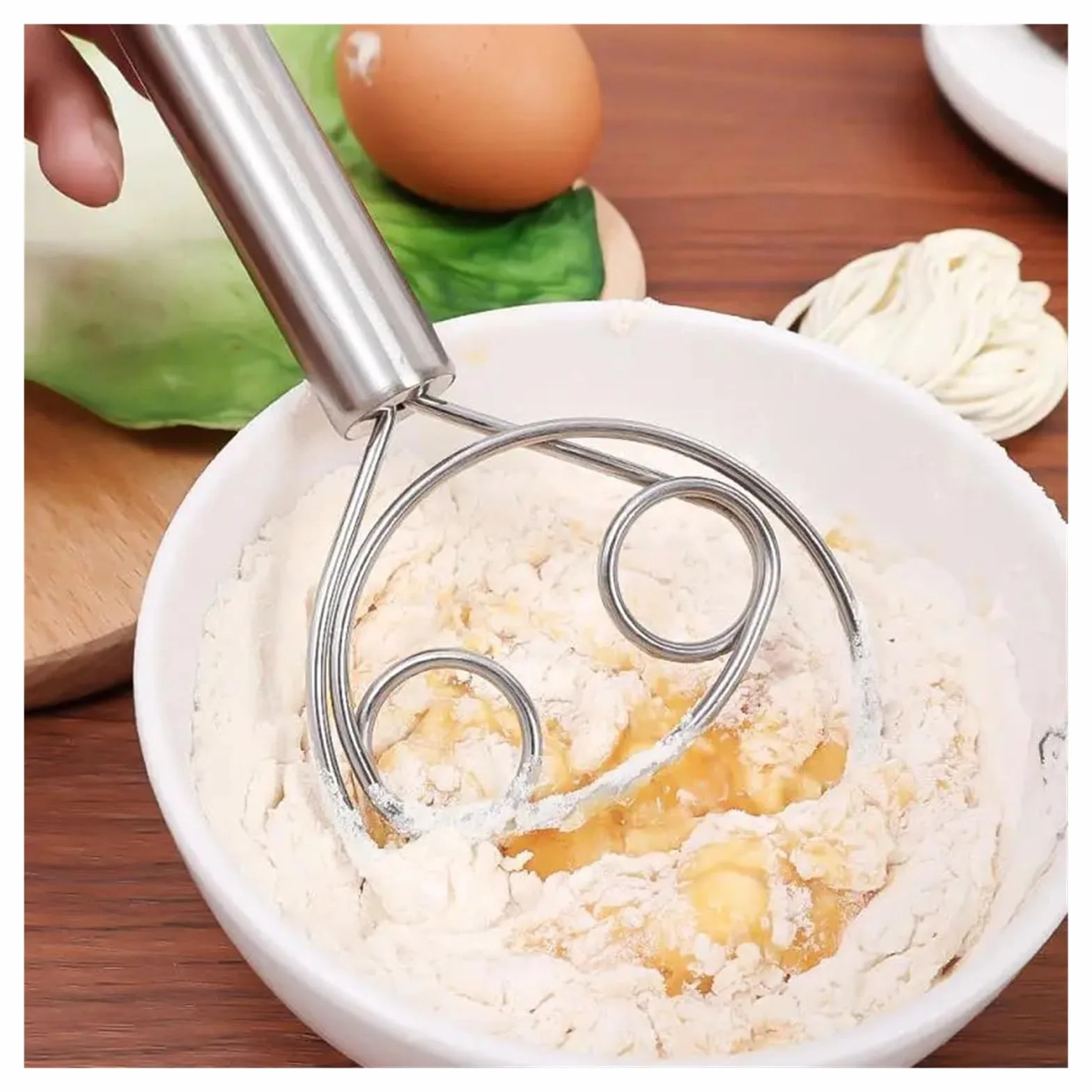 Batidor de masa acero inoxidable con mango ergonómico, mezclador Manual for hornear, batidor huevos, herramienta for agitar crema(Stainless Steel)