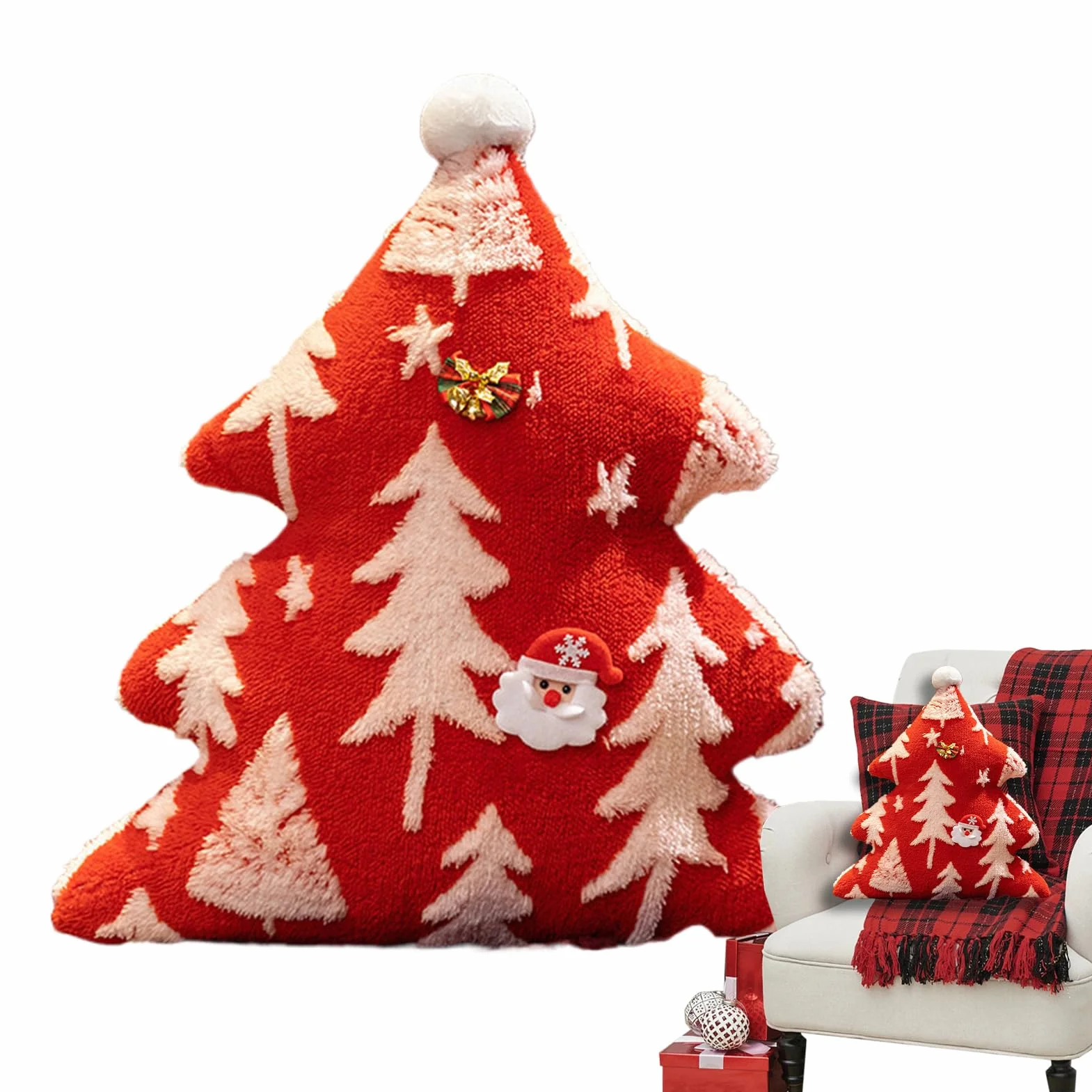 Knowlife Cojín Mullido Navidad Relleno Decoración | Almohadillas De | Peluche con Silueta De Árbol,Cojín Suave Decoración Boho para Dormitorio Sala Sofá Cama,Otoño Halloween Hogar Habitación