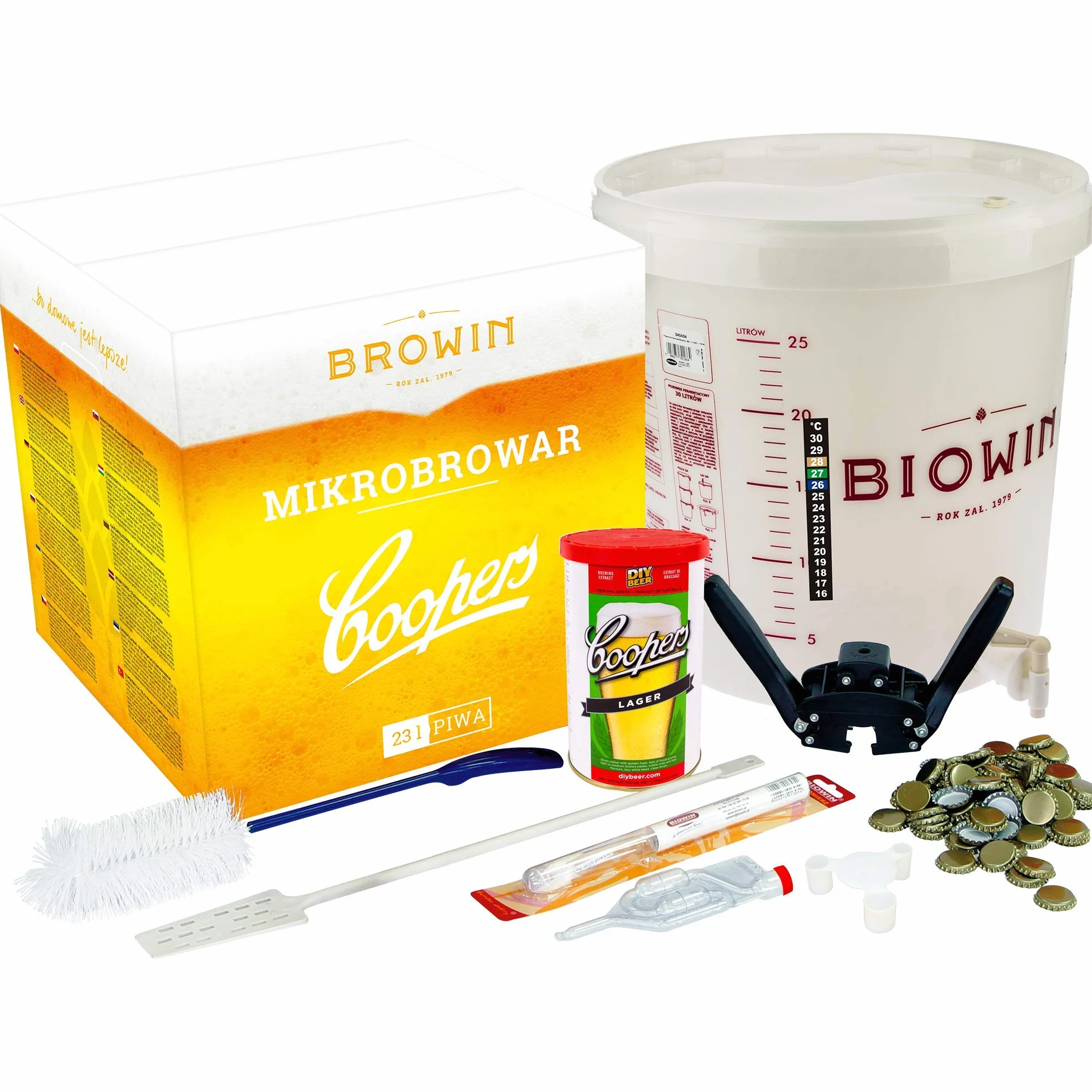 Browin Kit de inicio completo para la producción de cerveza casera incluye un recipiente de fermentación, concentrado de malta, plástico, multicolor, cm, 40 x 40 x 40 cm, 1 unidad