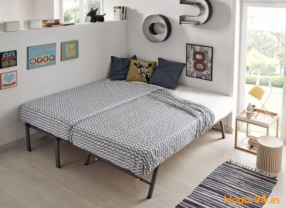 Hogar 24 Cama Nido con 2 somieres Estructura Reforzada Doble Barra Superior + Patas, Acero, 90x190 cm