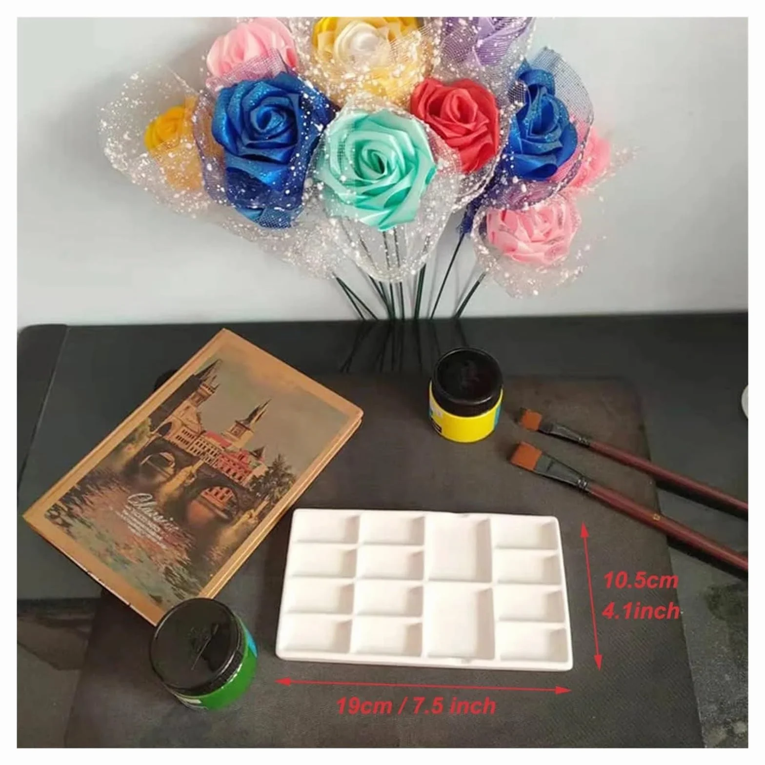 Paleta de Pintura para cerámica Paleta de cerámica Pintura Acuarela Porcelana 9/13/14 pozos, Bandeja Paleta Mezcla Plato Gouache for Suministros artística(8inch 13well)