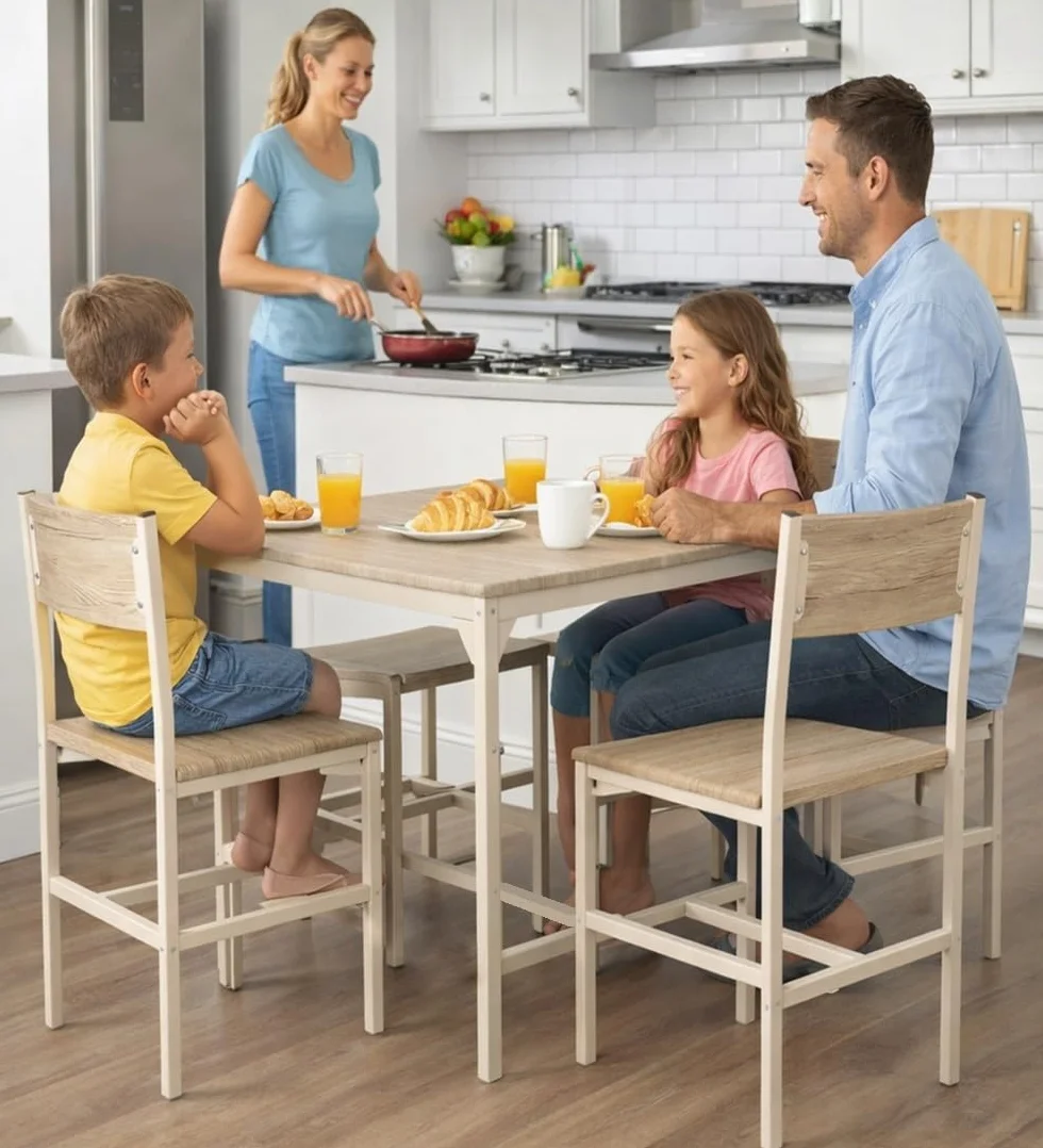 YELLOO Mod. PORTOFINO Set Mesa Bar con 4 sillas Beige Cocina