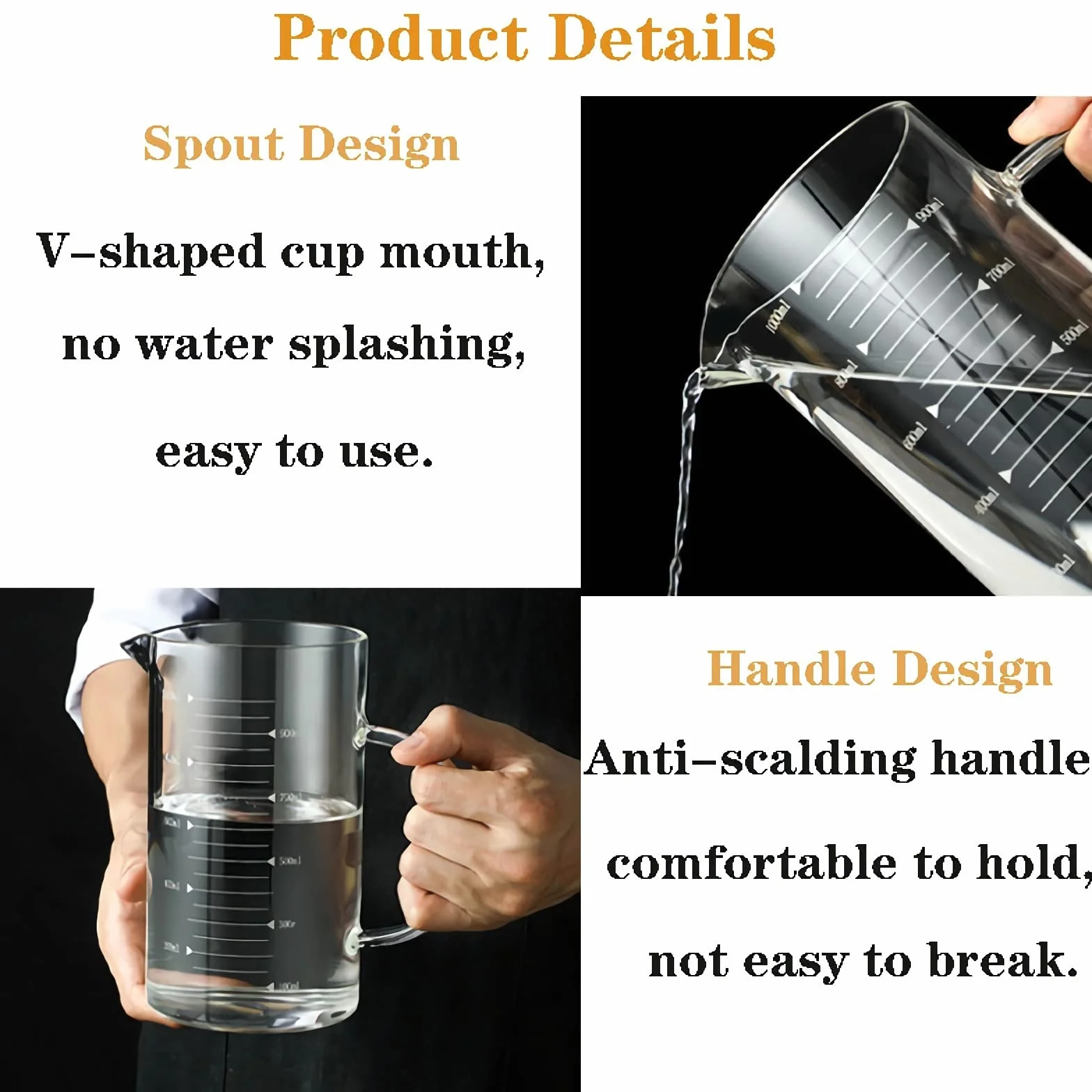 Jarra medidora de vidrio con tapa, vaso graduado con asa, contenedor de almacenamiento de sólidos líquidos, taza medidora con cepillo de limpieza, tazas mezcladoras para hornear bebidas de café, sum