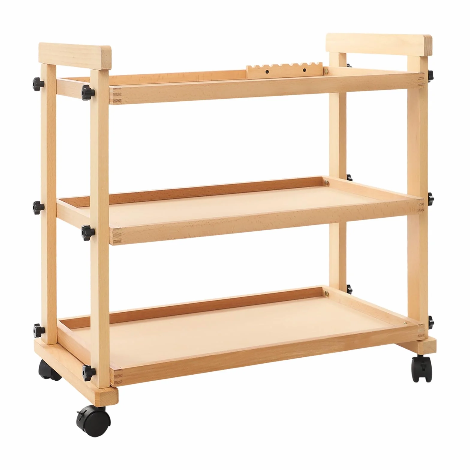 Carro artificial de madera de 3 niveles, 77,5 x 42 x 76,5 cm, carrito de pintura con ruedas, capacidad de carga total de 15 kg, carrito de pintura, carrito de almacenamiento multifuncional