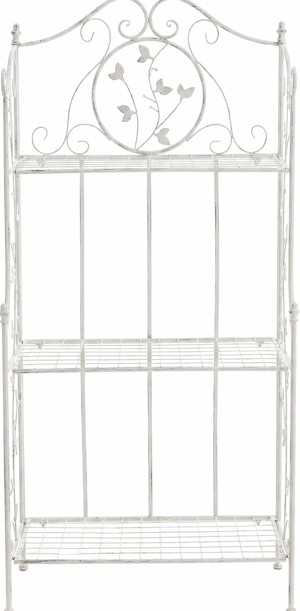 CLP Estanteria de pie Plegable Reus, Estante Escalonado Estilo Rustico, estanteria para Plantas de Metal, compacta para Interior y Exterior, Color:Blanco Envejecido