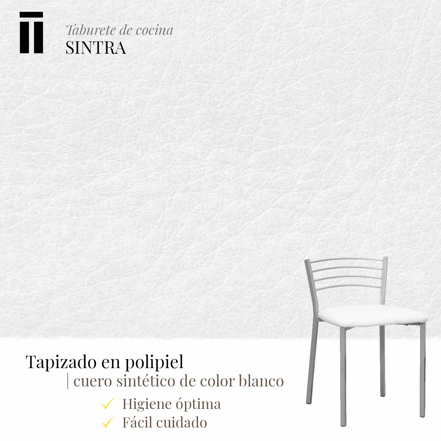 Shiito | Pack de 4 Taburetes de Cocina | Asientos de Polipiel Blanco | Modelo SINTRA