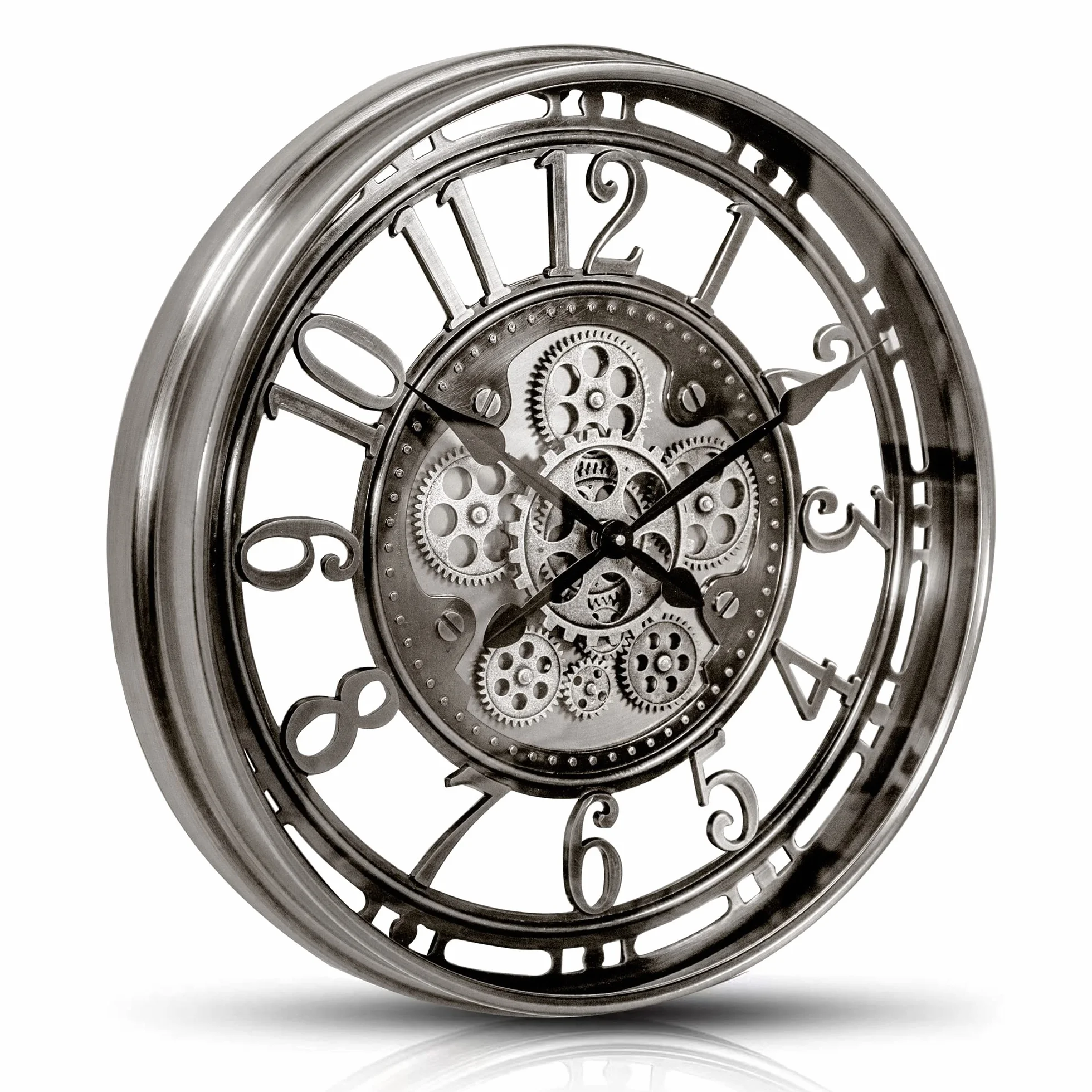 Infinity Time Reloj de Pared Redondo de 21 Pulgadas, diseño de Engranaje Expuesto en Movimiento, Estilo Vintage, Industrial Steampunk, Engranaje de Gran tamaño, Metal Esqueleto, rústico,
