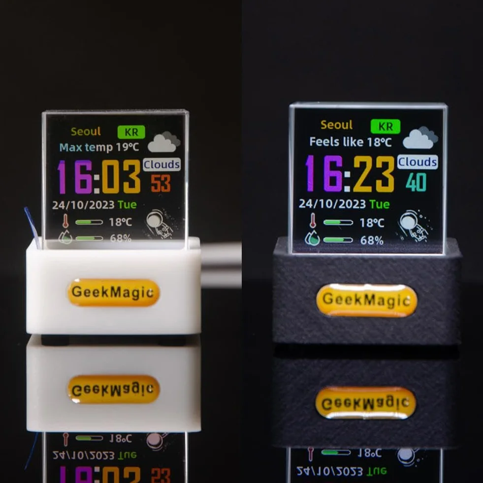 GeekMagic - Mini cubo holográfico 3D, pantalla de fotos 3D de cristal holográfico WiFi, estación meteorológica inteligente y reloj digital con animaciones GIF, marco de fotos electrónico, regalo