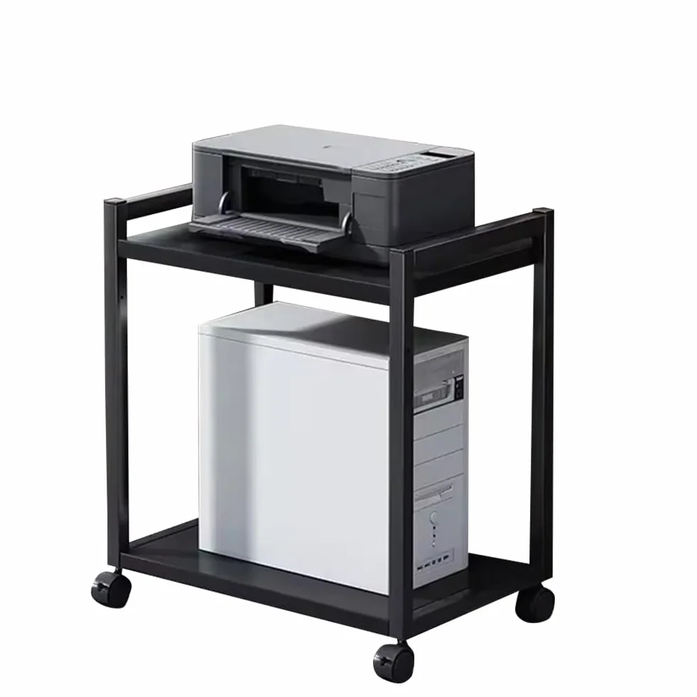 Soporte para Torre de Ordenador de 2 Niveles, Altura Ajustable con Ruedas, Soporte para CPU de PC, Mesa de Impresora de Metal para Salón, Dormitorio, Estudio,Oficina, 51 x 30 x 55 cm