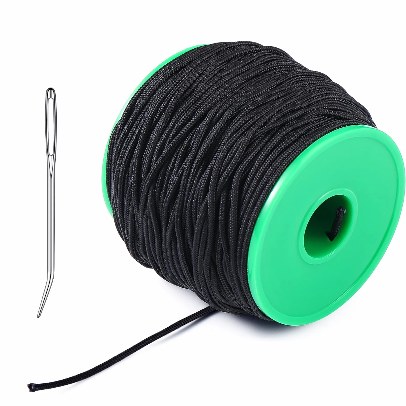Threlaco Accesorio y colocación de aguja de cordones incluye cordón de nailon negro de 2 mm y agujas de coser grandes accesorios de tela de sombra