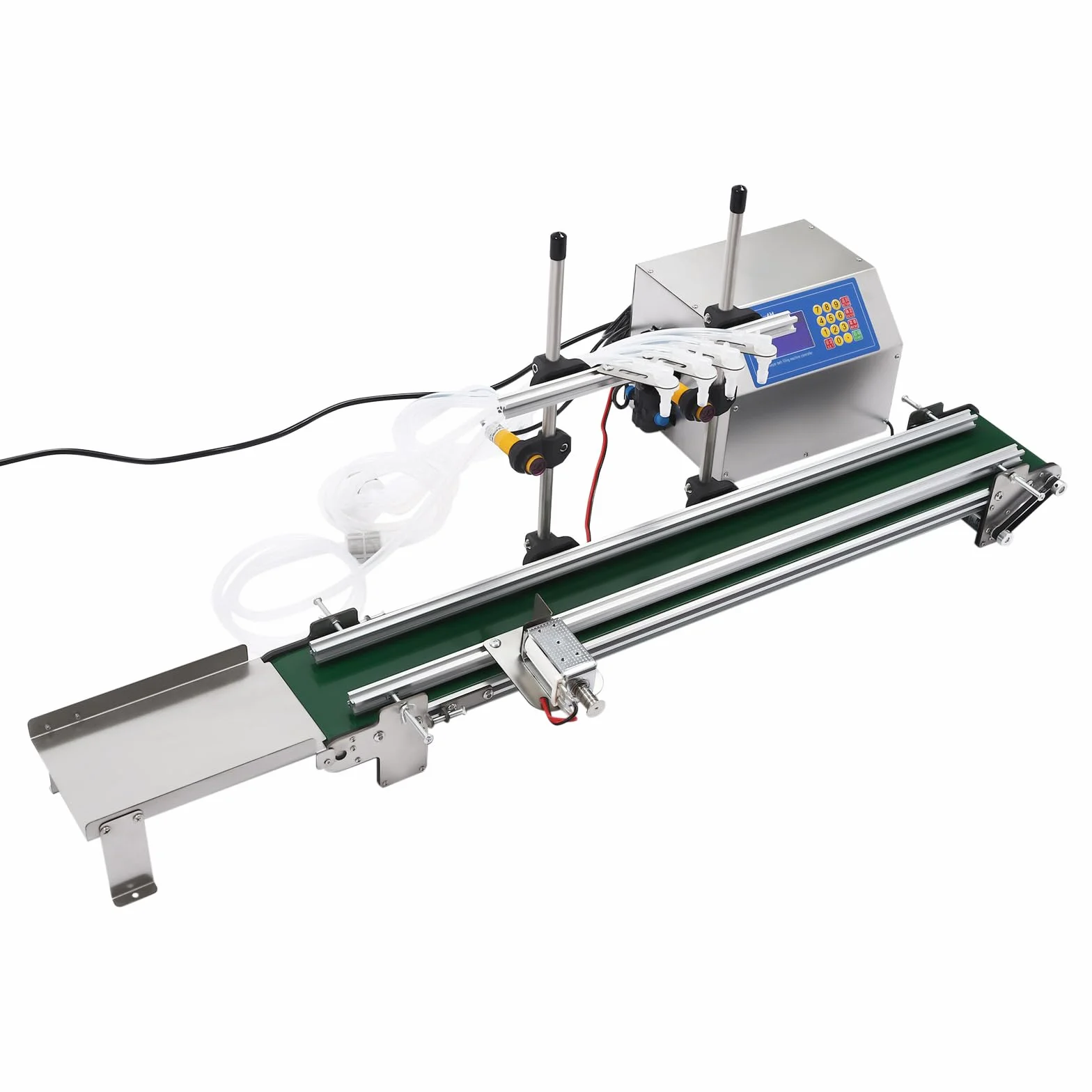 Máquina de llenado con cinta transportadora máquina de llenado automática para líquidos Bomba de membrana 10-500ml boquillas de llenado ajustables para botellas 20-90 mm adecuado para bebidas vinos