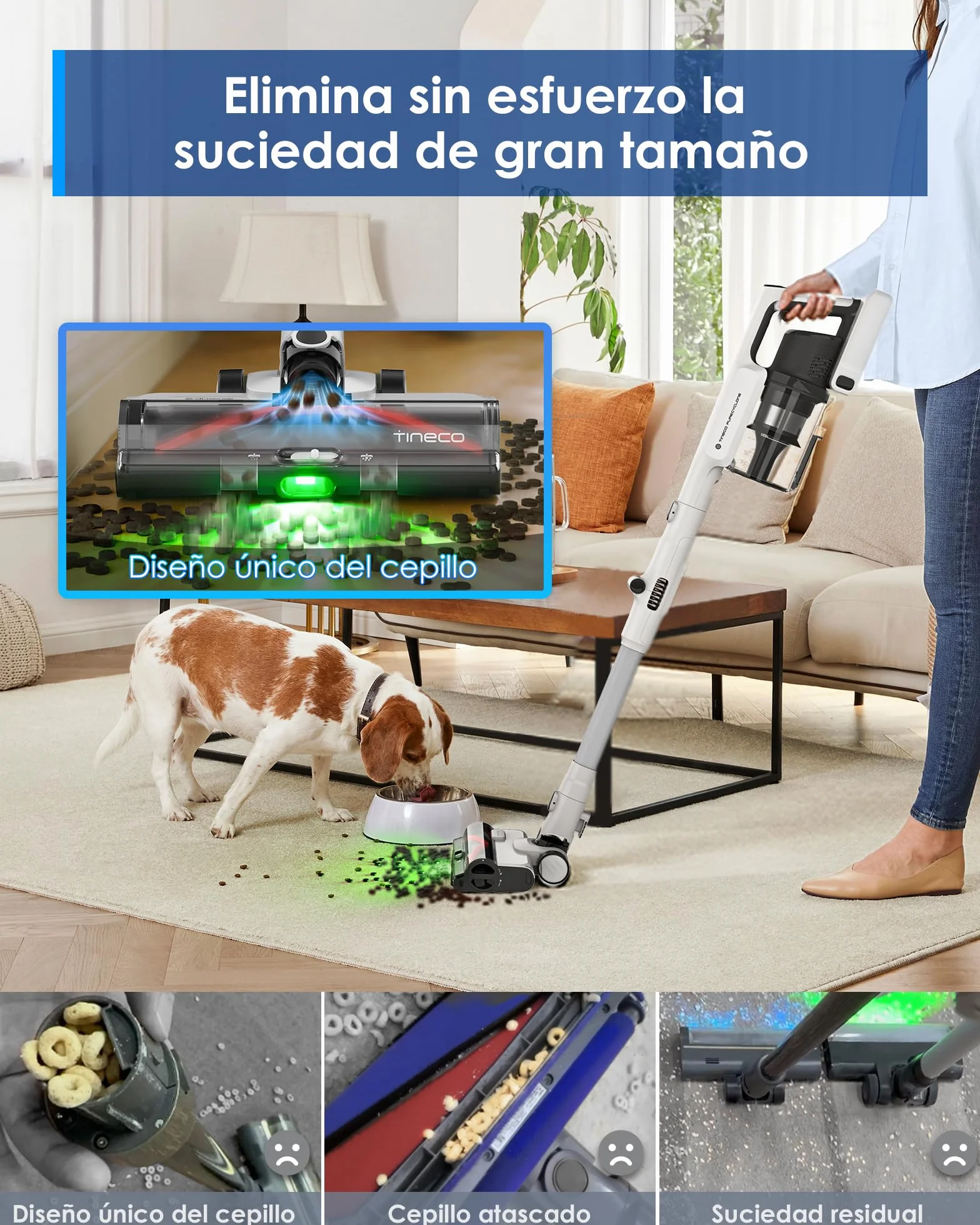 Tineco Pure One A50S Plus Aspiradora de Mano Sin Cable, 185W de Succión | Hasta 70Min de Autonomía, Contenedor de Basura Más Grande de 1L, Cepillo 3DSense, ZeroTangle
