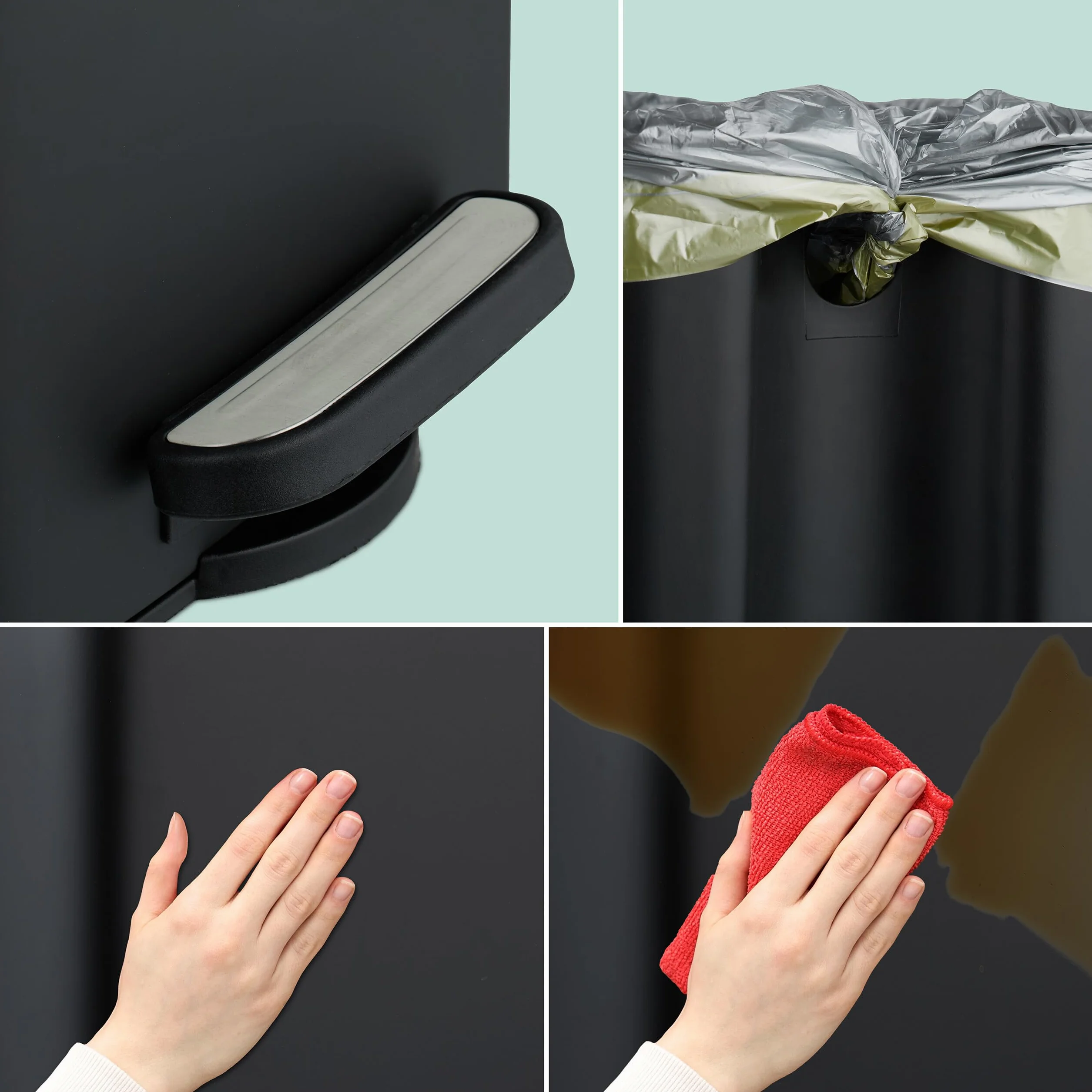 Relaxdays Cubo de Basura Baño 8 Litros Cierre Automático Metal Negro