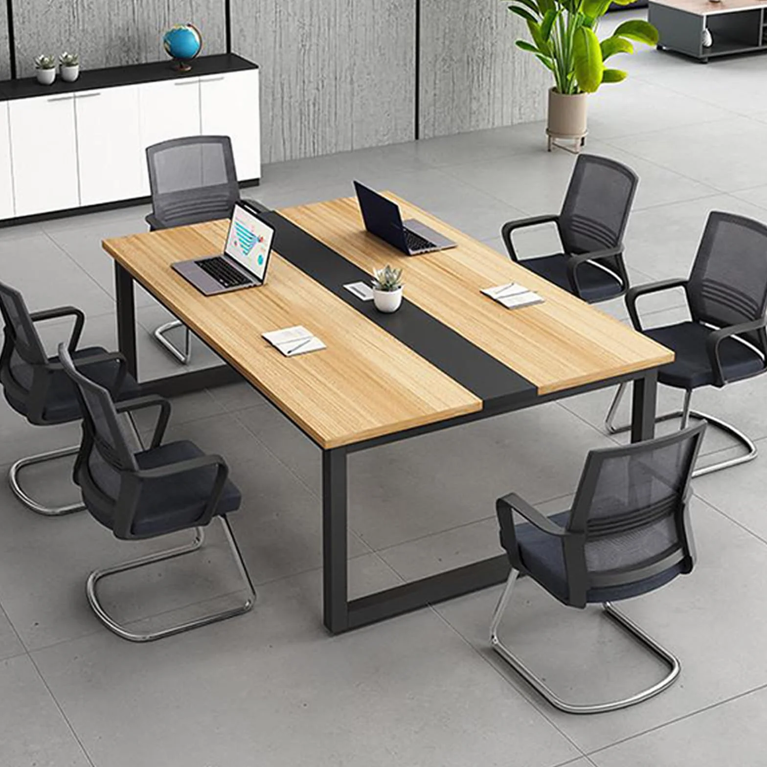 Mesa de conferencias para 10 personas, mesa de reuniones rectangular grande con marco de metal resistente, 240 x 120 x 74 cm, ideal para oficina y salas de entrenamiento