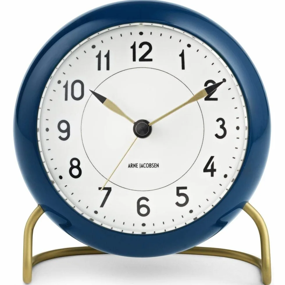 Arne Jacobsen Reloj de Mesa, diámetro de 11 cm, diseño Original, función de repetición, Color Azul