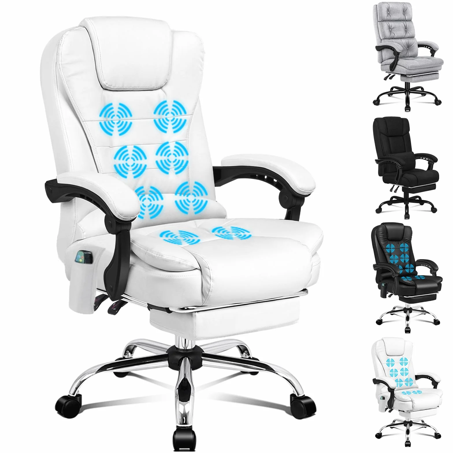 ALFORDSON Silla de Oficina Ejecutiva, Silla de Oficina de Masaje con Respaldo de Palanca, Silla de Escritorio Ergonómica con Gran Acolchado, Sillón, Silla Giratoria, Cuero PU, Blanco