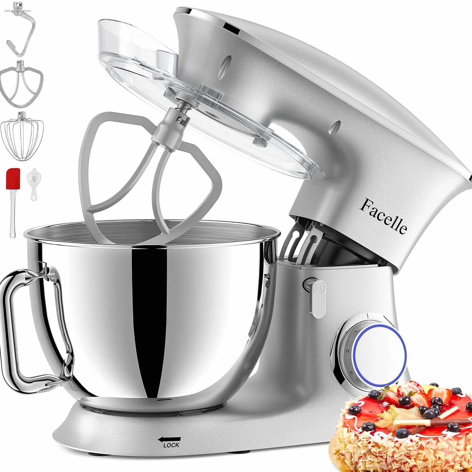 Batidora Amasadora 8.5L 2000W Amasadora de Pan Para Repostería, Facelle Robot de Cocina Amasador, Bajo Ruido, Potente y Profesional, 6 Velocidades con Pulso, Bol de Acero Inoxidable
