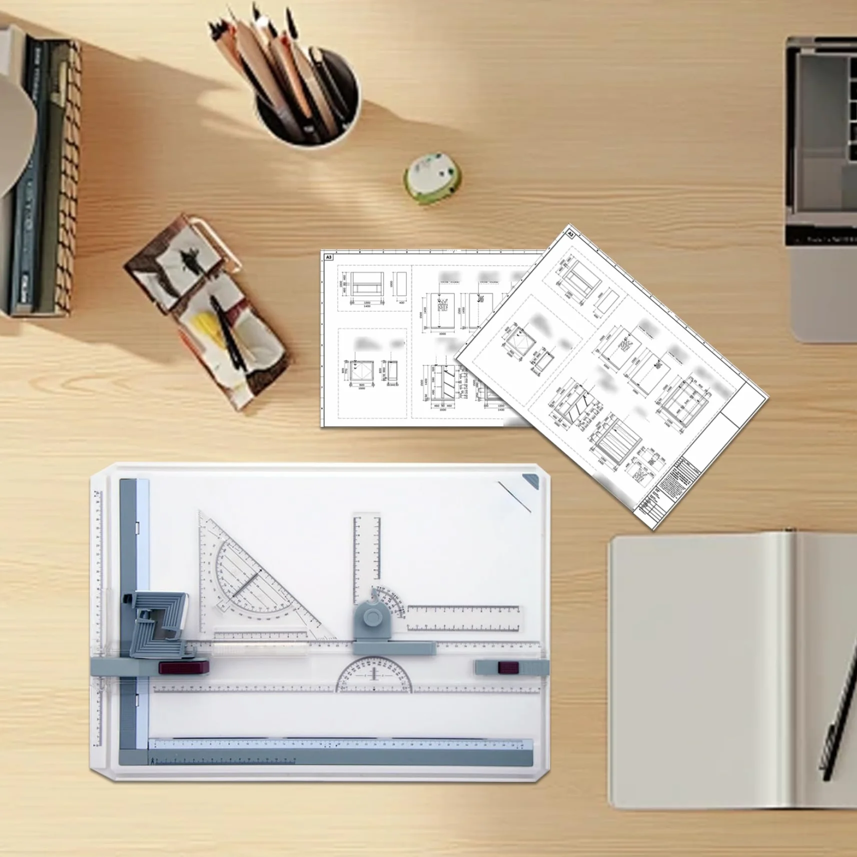 Tabla de redacción, ángulo ajustable A3 Tablero de dibujo con accesorios de movimiento paralelo Tabla de artesanía de arte para estudiantes artistas y arquitectos de ingenieros