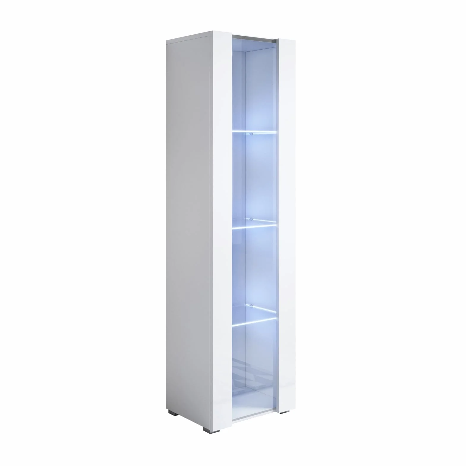 MB Muebles Bonitos | Vitrina con Patas 2 cm Luke V5 para Salón o Comedor Moderno con Luz LED | Mueble Modular de Melamina Brillo | Color Blanco | 40x167x29 cm