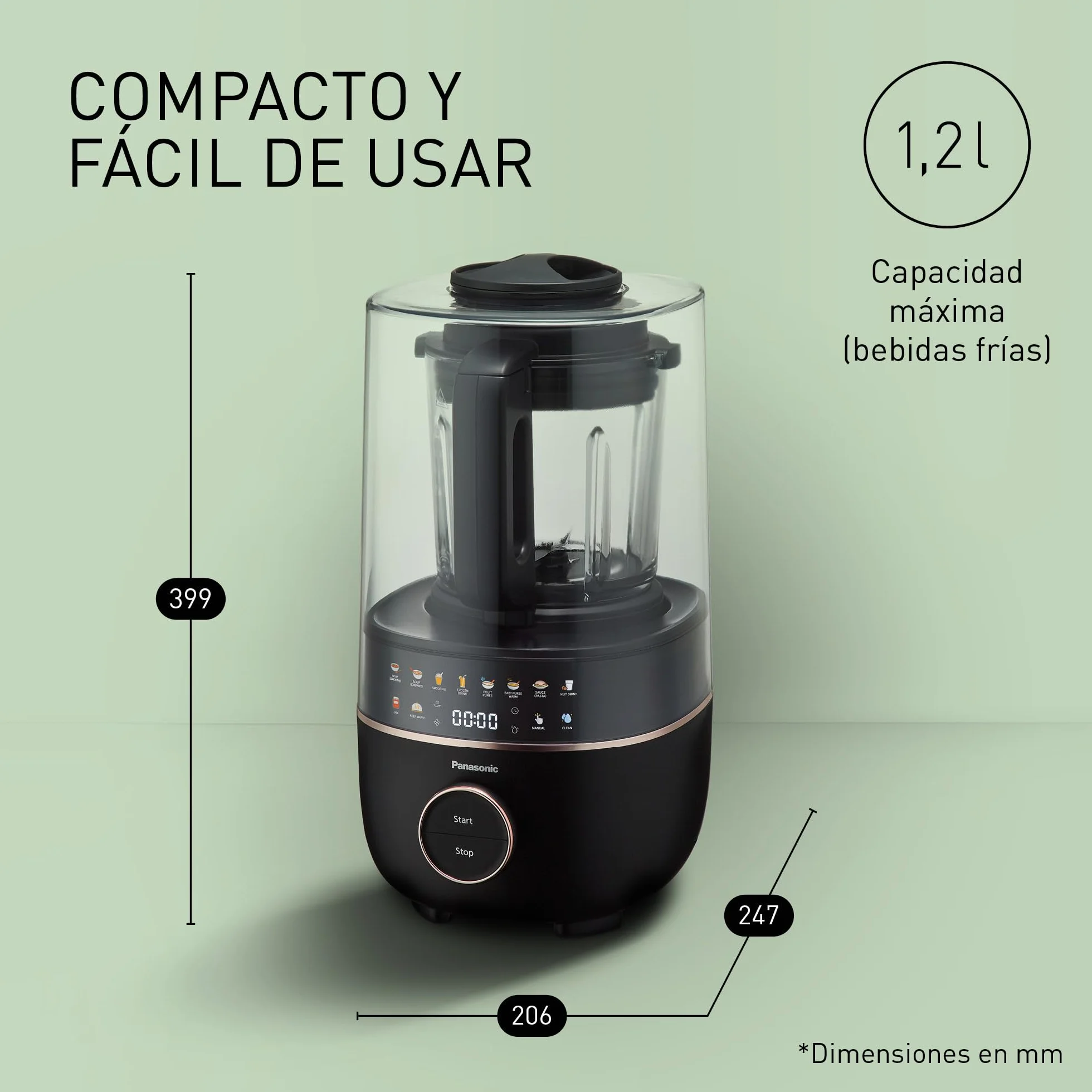 Panasonic MX-HG4401KXE Licuadora y Maquina para Sopa 1.2L 800W 9 Modos Automaticos 10 Velocidades Negro