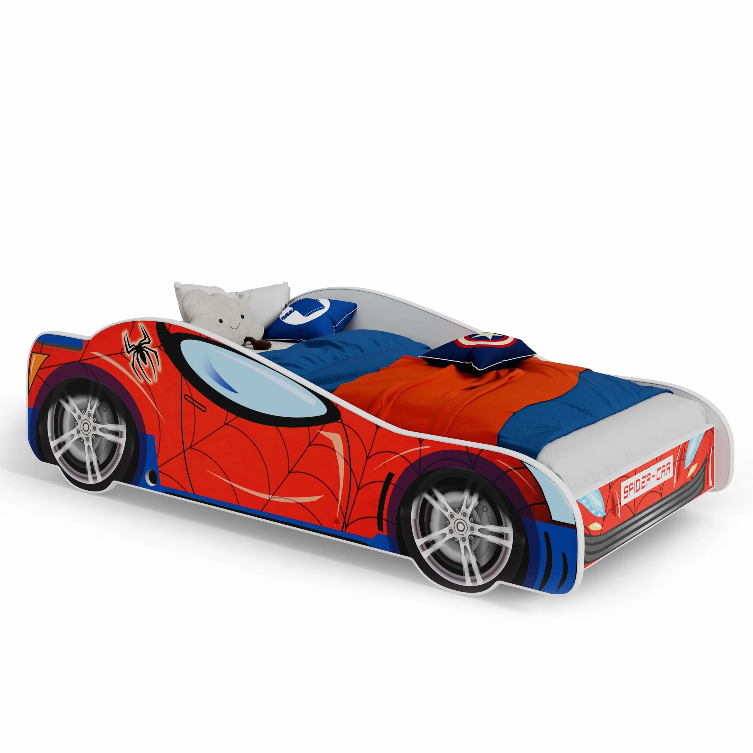 KOBI Cama Infantil Carro Anticaída | Coche Araña Spiderman 140x70cm | Juvenil Con Colchón | Para Niños y Niñas | Individual de Coche
