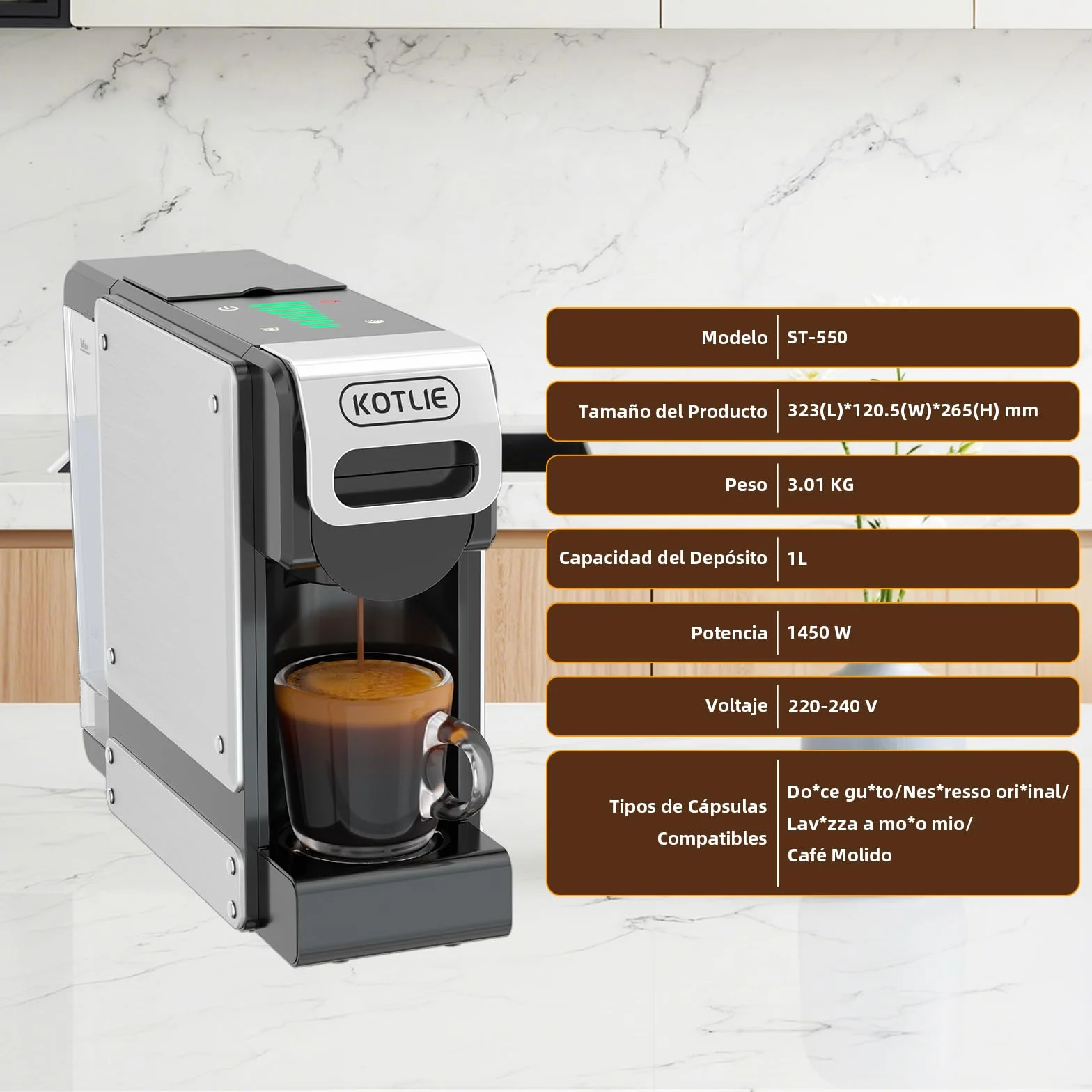 4 en 1 Máquina de Café en Cápsulas 19BAR para Lavazza MIO/Nespresso Original/Dolce Gusto cápsulas y Café Molido, Máquinas Automáticas de Café Espresso en Cápsulas Pequeñas, 1L, 1450 W (BLACK-ES) | 4 en 1 para cápsulas y polvos NES originales, DG*/Mio, 7 c