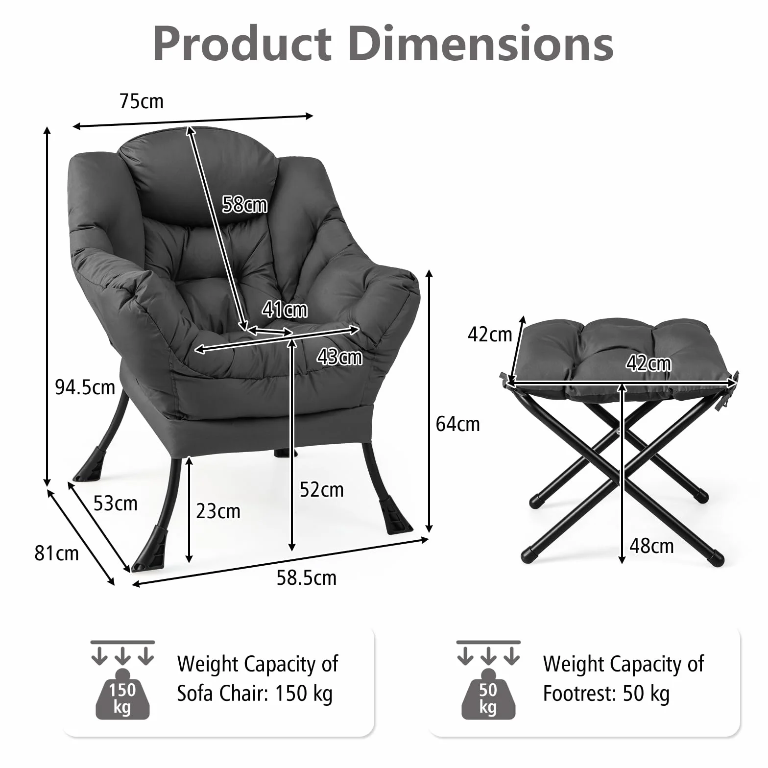 HOMASIS Sillón Relax Reclinable Orejero, Butaca de Salón de Lectura con Bolsillo Lateral para Dormitorio, Oficina, Soporta hasta 150 kg, 81x75x94,5cm