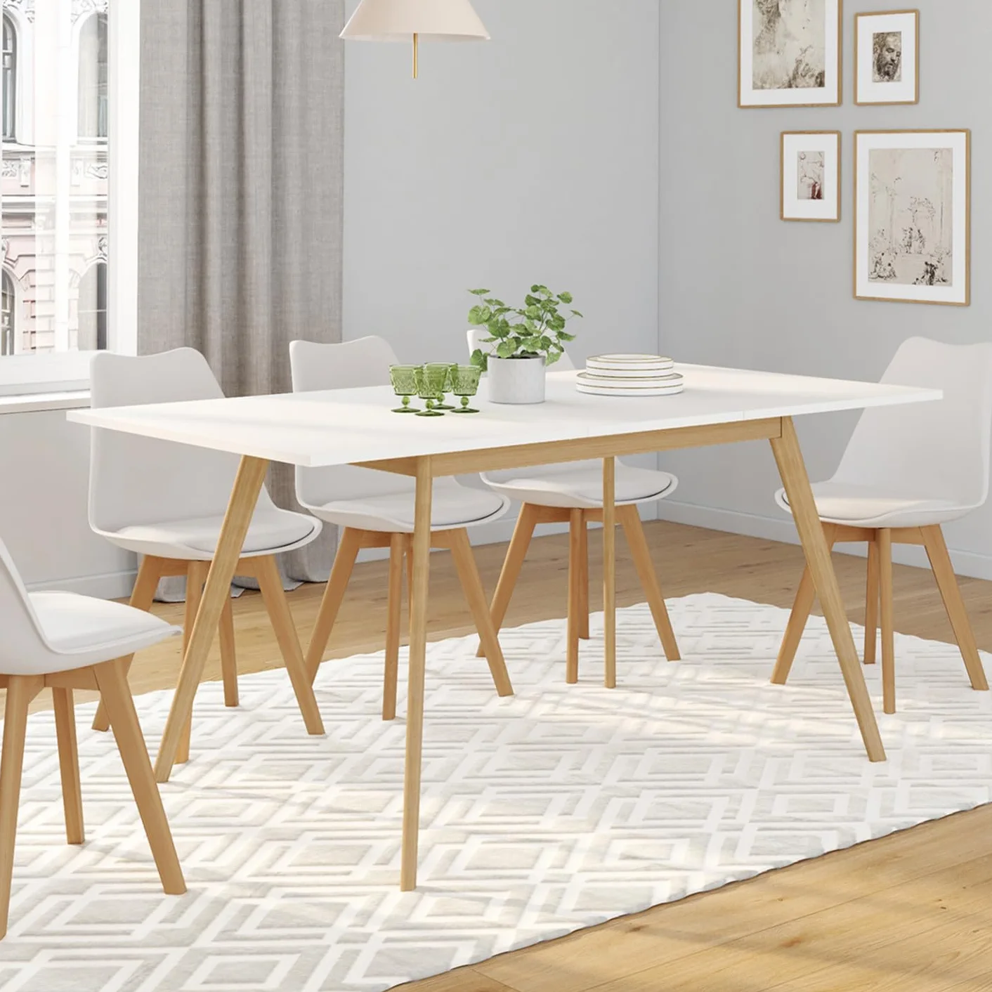 IDMarket – Mesa escandinava Extensible Rectangular Inga 4-8 Personas, 110-150 cm, Color Blanco