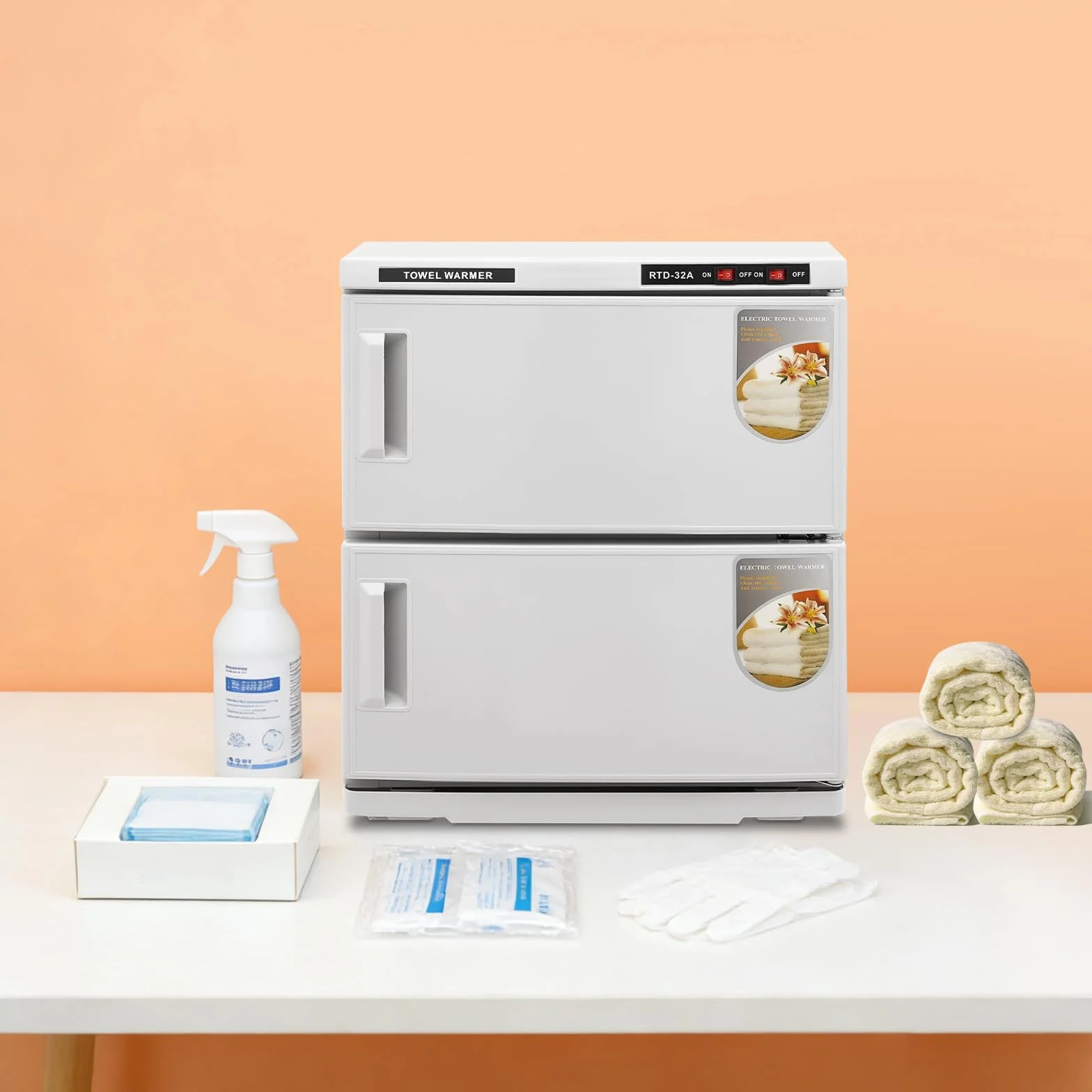 Calentador de toallas de 36 L, 2 puertas, con esterilización UV | Toallero desinfectante de gran capacidad, toallero con bandeja recogedora y asas, calentador de toallas para hotel