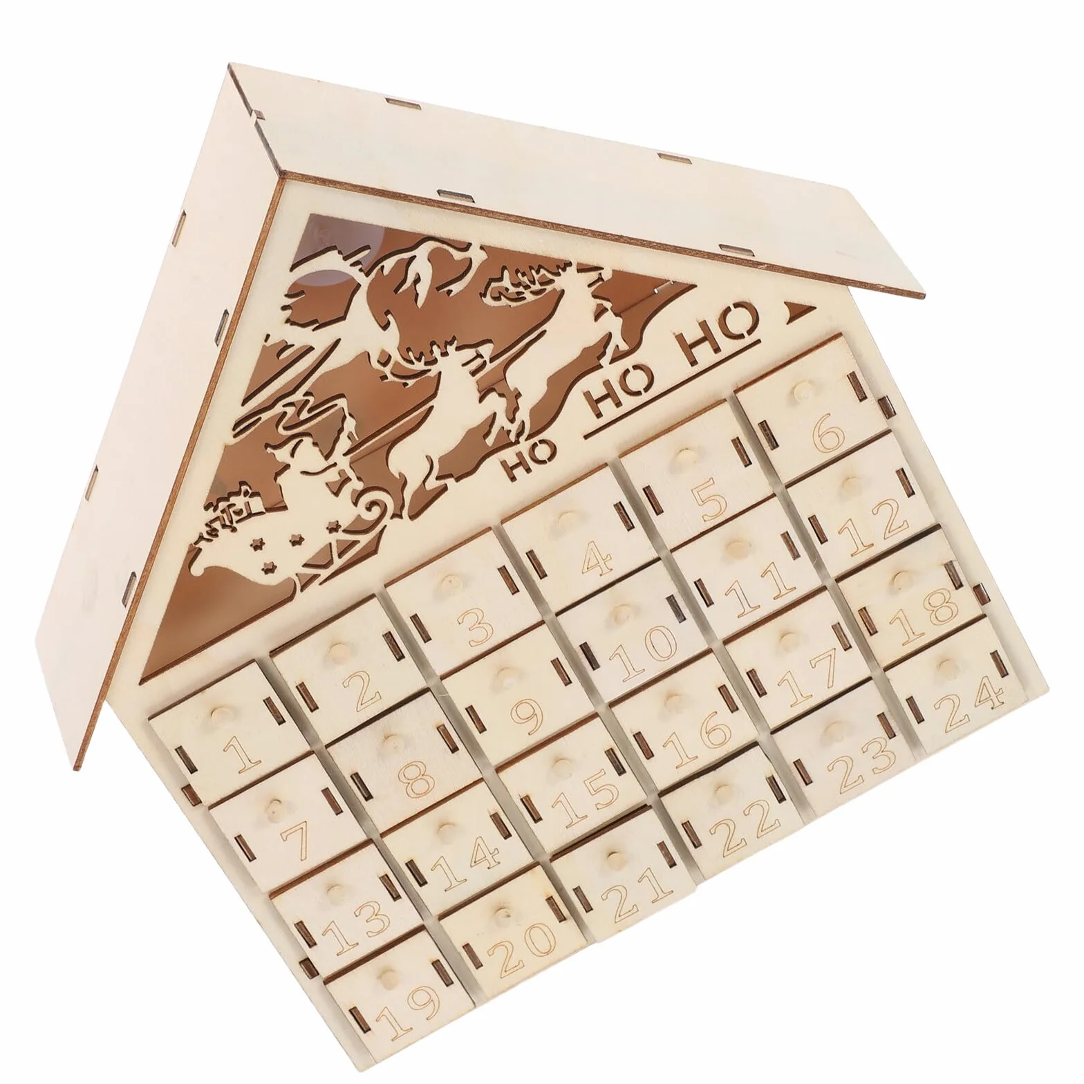 GLEAVI Calendario de Adviento de Madera Iluminado Calendario Reutilizable de Rellenables para Regresiva de Navidad Decoración de Mesa Rústica con Luz LED para Tradiciones Familiares