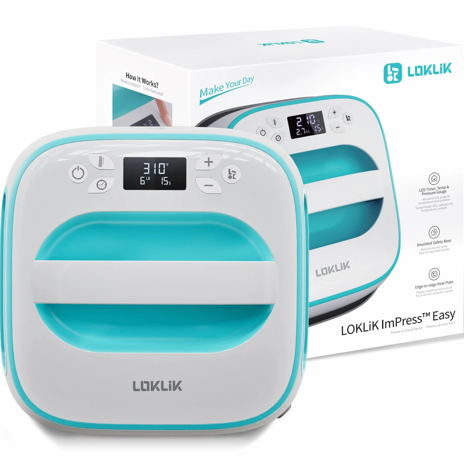 LOKLiK Easy Heat Press - Prensa de Calor para Personalizar Camisetas, Suéteres, Mantas, Toallas, Bolsas Tote, Mochilas y Otros Tejidos 25,5 x 25,5 cm - Portátil