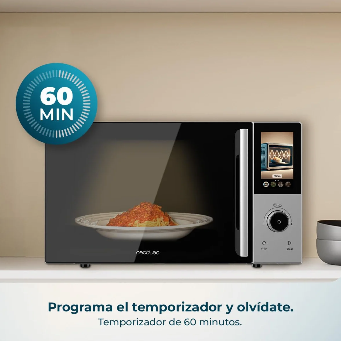 Cecotec Microondas Digital Táctil con Grill 25L Convection 2500 Touch 900W Grill 1200W Convección 2200W 8 Programas