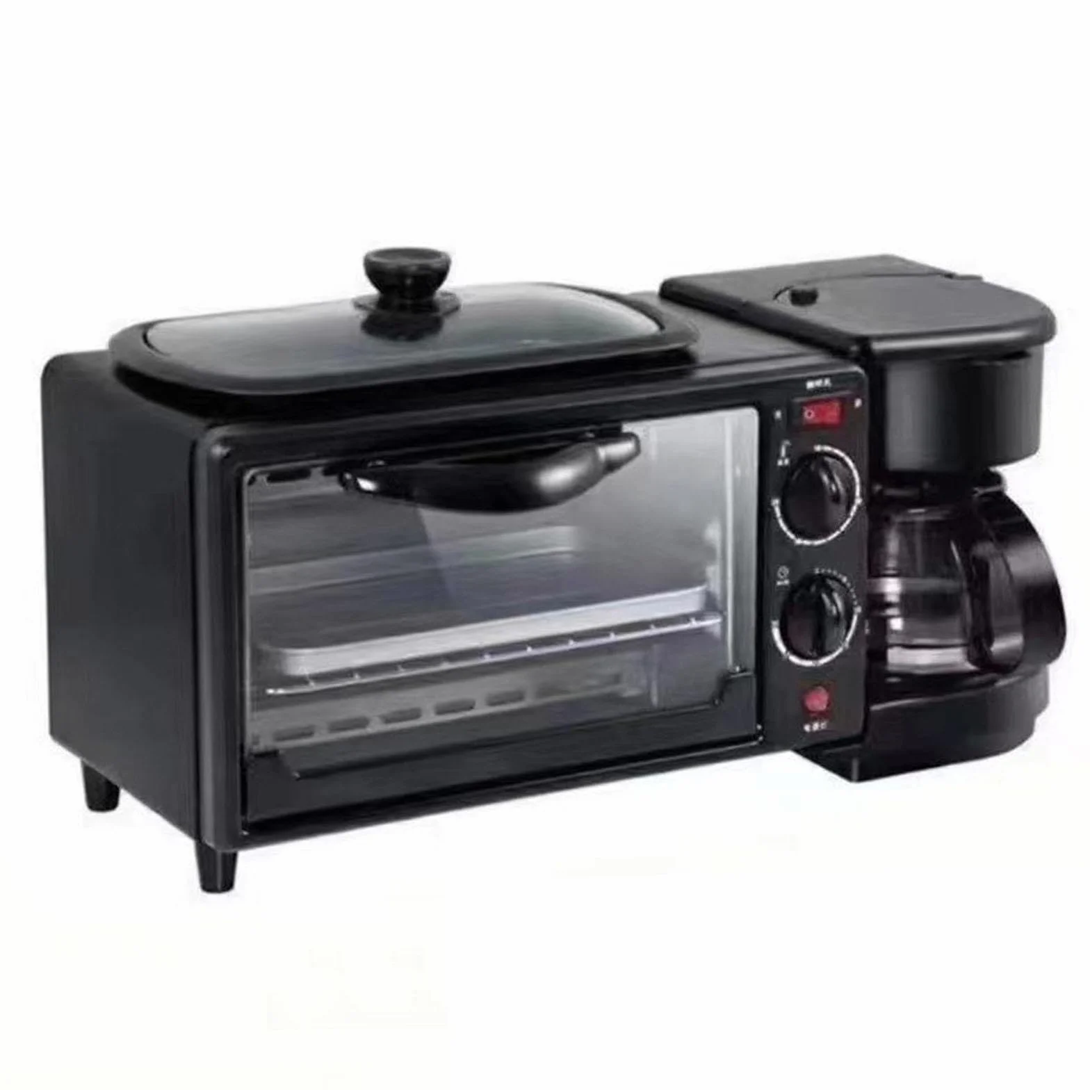 Gralara Máquina de Desayuno 3 en 1 Tostadoras Horno Horno con Temporizador Incluye Cafetera Estaciones de Desayuno Eléctricas Huevo