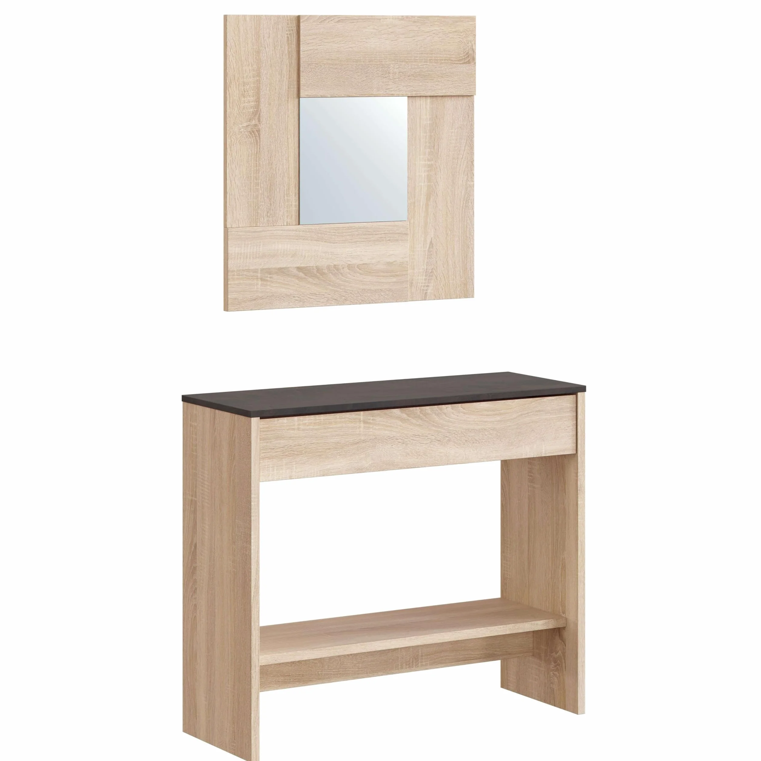 Habitdesign – Mueble Recibidor con Cajón y Espejo, Consola de Entrada Moderna, Color Roble Canadian y Óxido, 92x79x33 cm – Modelo Oxys