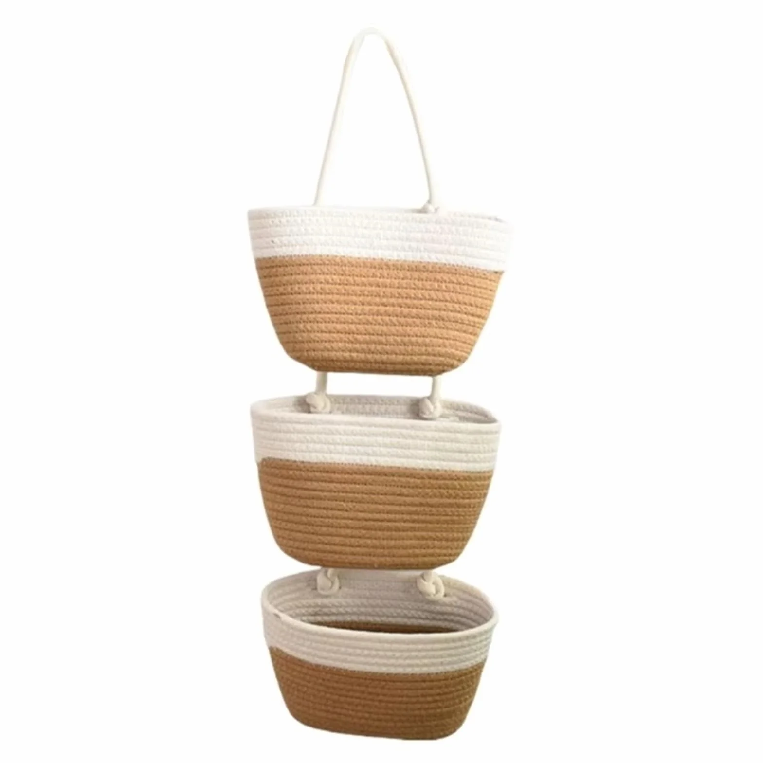 Cesta de almacenamiento for colgar en la pared 3 capas, bolsa multiusos for puerta sin perforaciones, bolsas colgantes tejidas a mano Para Hogar(Khaki)