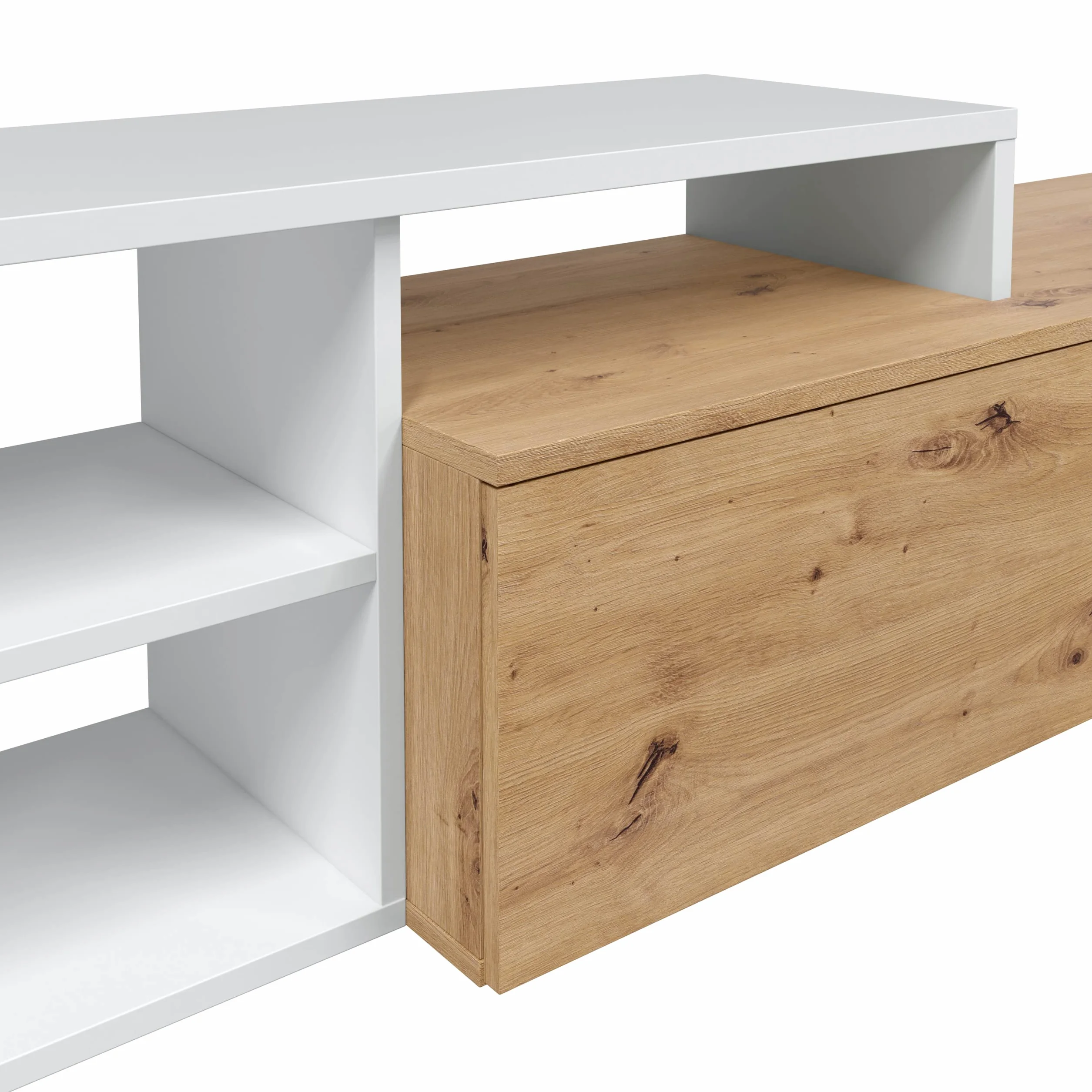 Habitdesign Conjunto de Salon Reversible, Mueble de Salon, Modulos de Comedor, Modelo Julia, Acabado en Roble Nodi y Blanco Artik, Medidas: 221 cm (Ancho) x 44 cm (Alto) 40cm (Fondo), Grande, 016647W