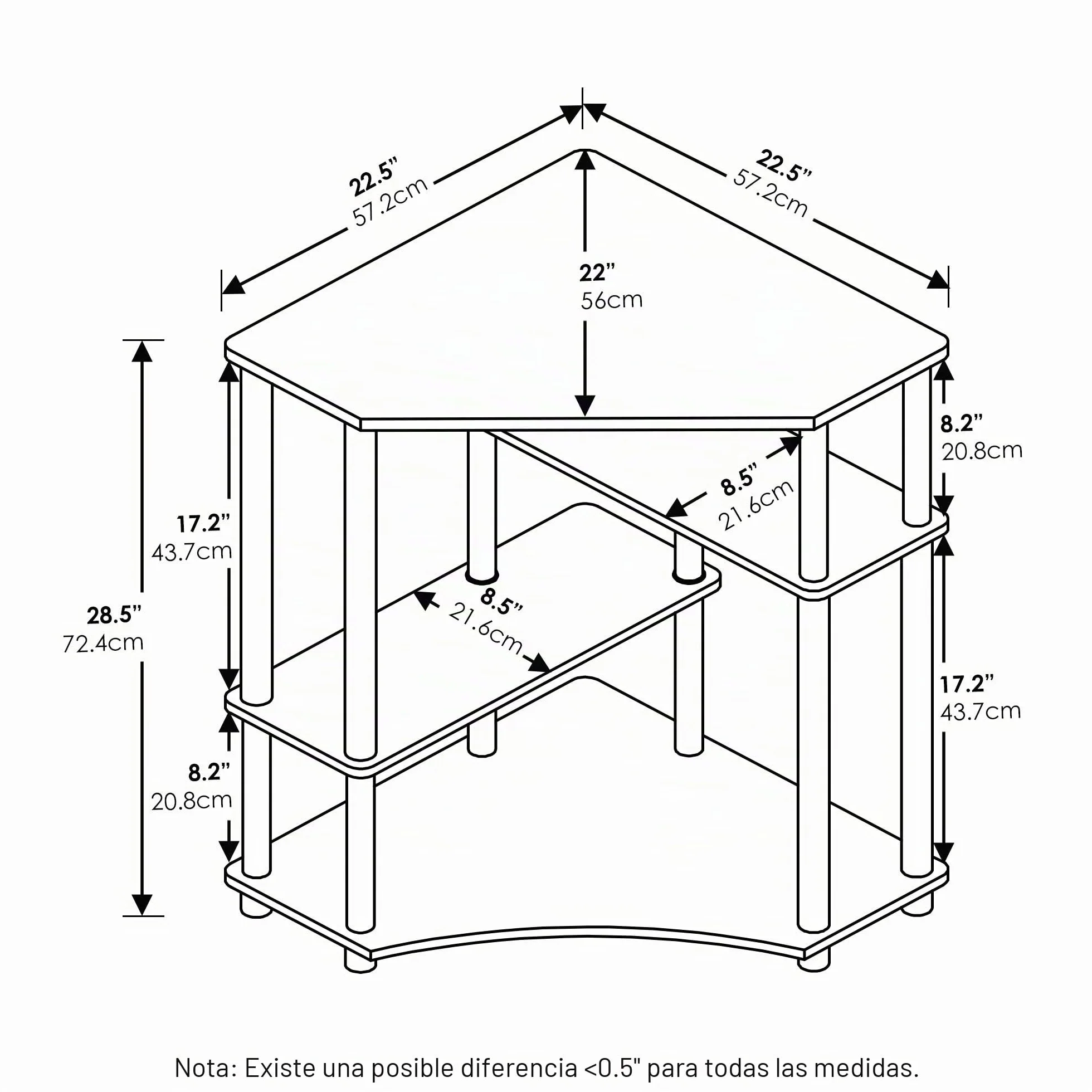 Furinno Turn-N-Tube Escritorio esquinero Que Ahorra Espacio con estantes, Engineered Wood, Roble Blanco/Acero Inoxidable, 79 (W) x 72.4 (H) x 57.2 (D) cm