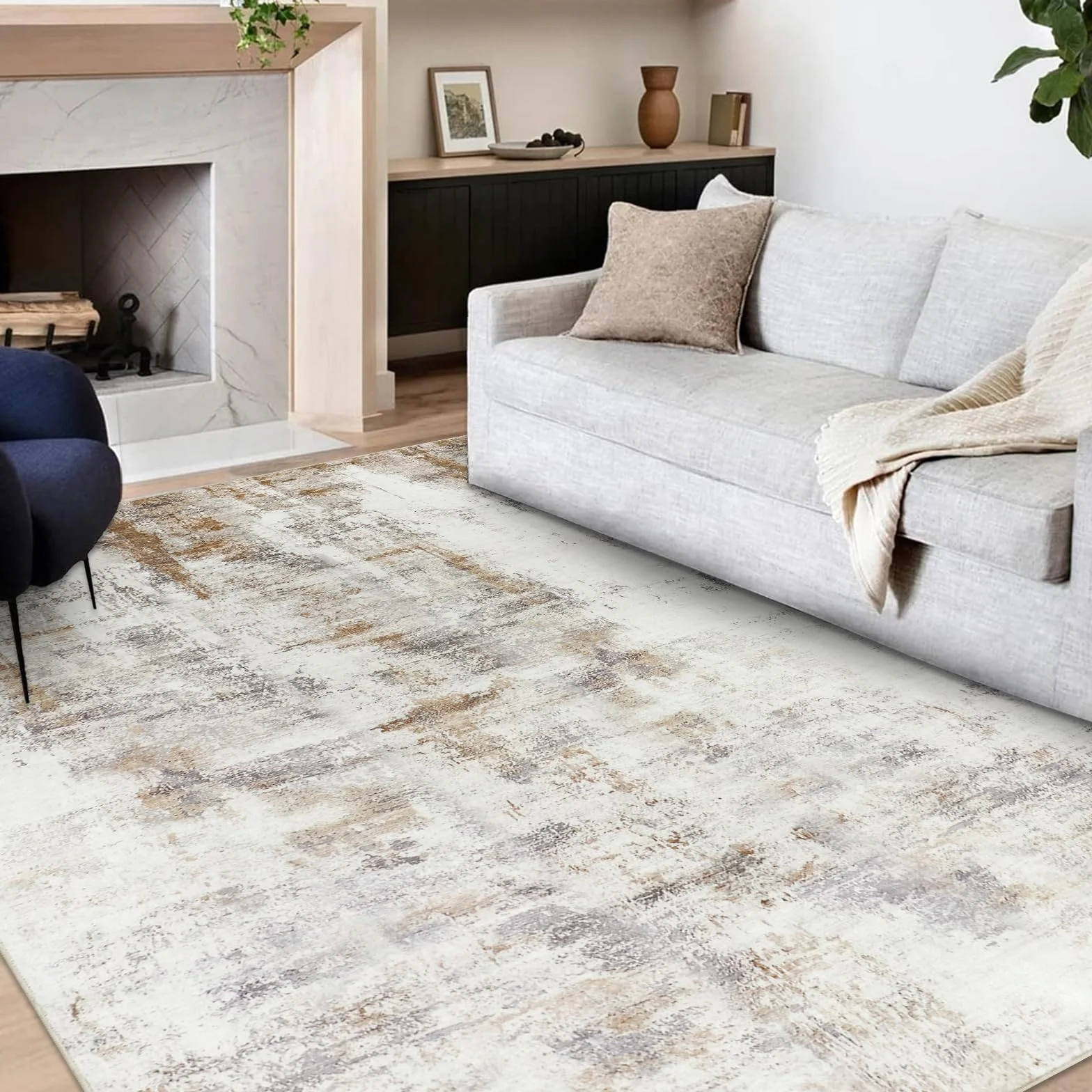Famibay Alfombra Lavable 200x290cm Beige Marrón Antideslizante Salón Dormitorio Comedor