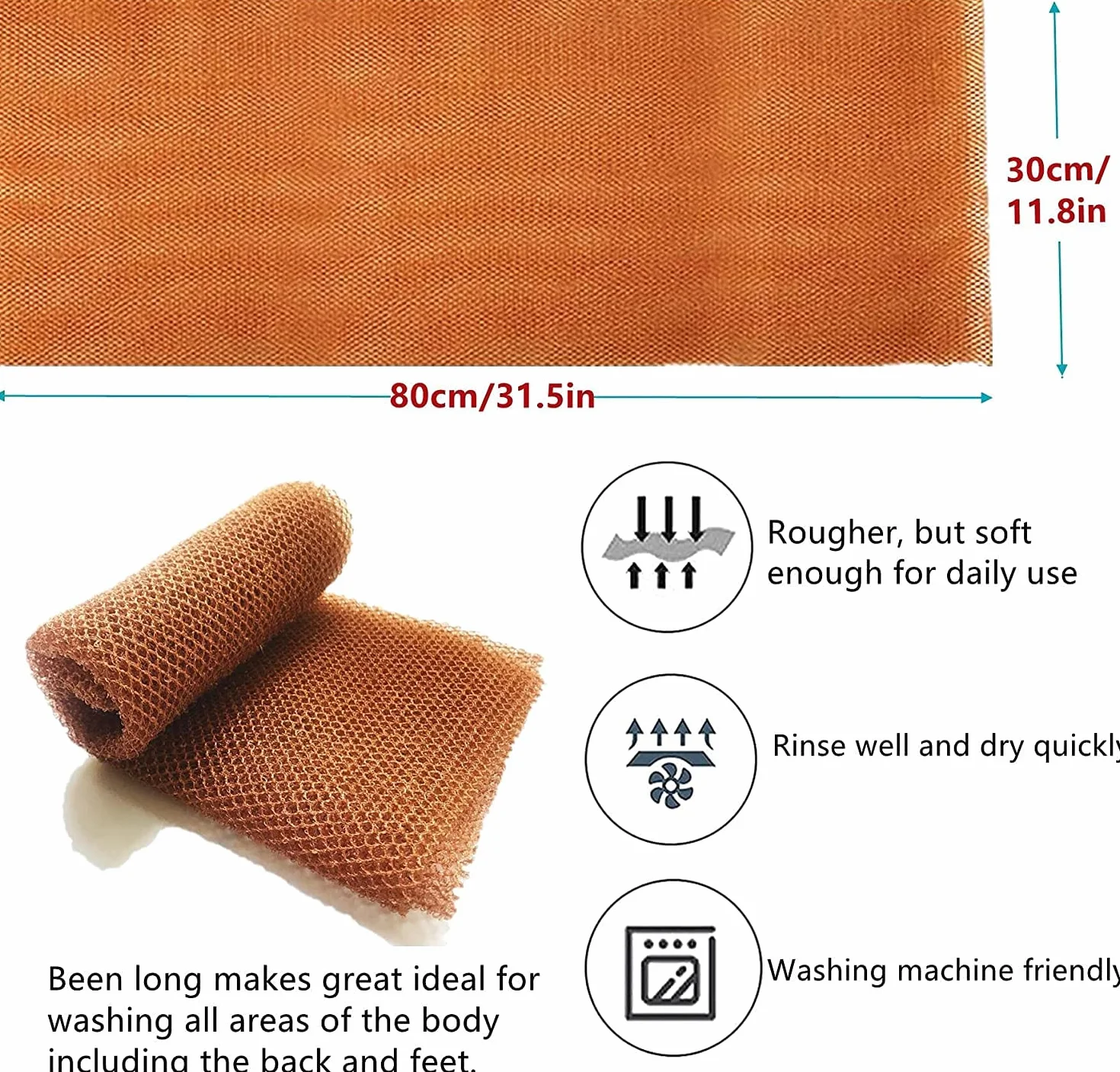 Toalla Exfoliante de Baño para Hombres y Mujeres, Exfoliador de Espalda 80cm