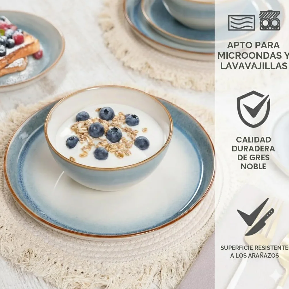 Moritz & Moritz Tarento - Juego de vajilla para 6 personas (24 piezas), color azul
